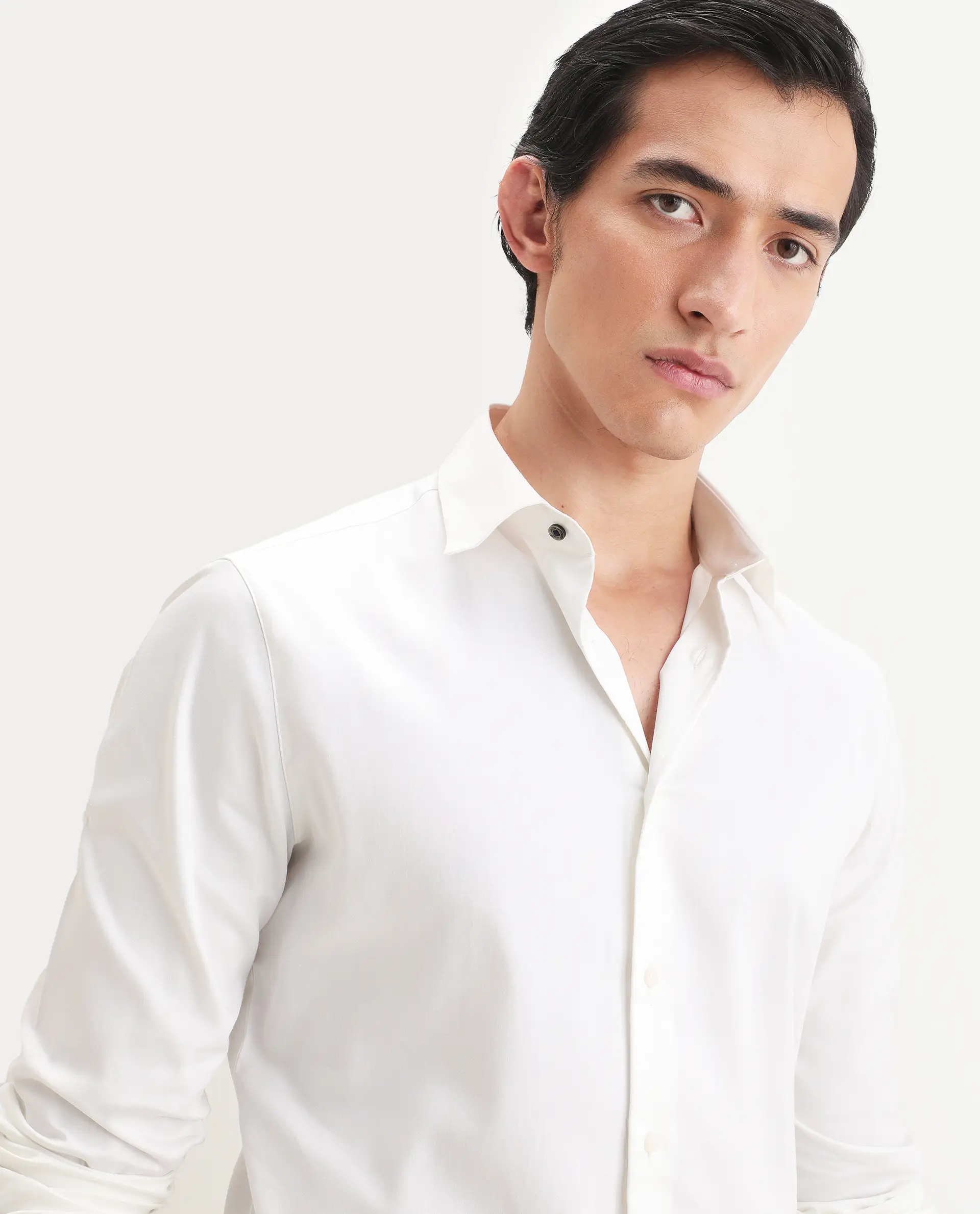 Rare Rabbit Men's Holla-Ss26 White Cotton Blend Fabric Full Sleeve Spread Collar Regular Fit Plain Shirt - Image 7