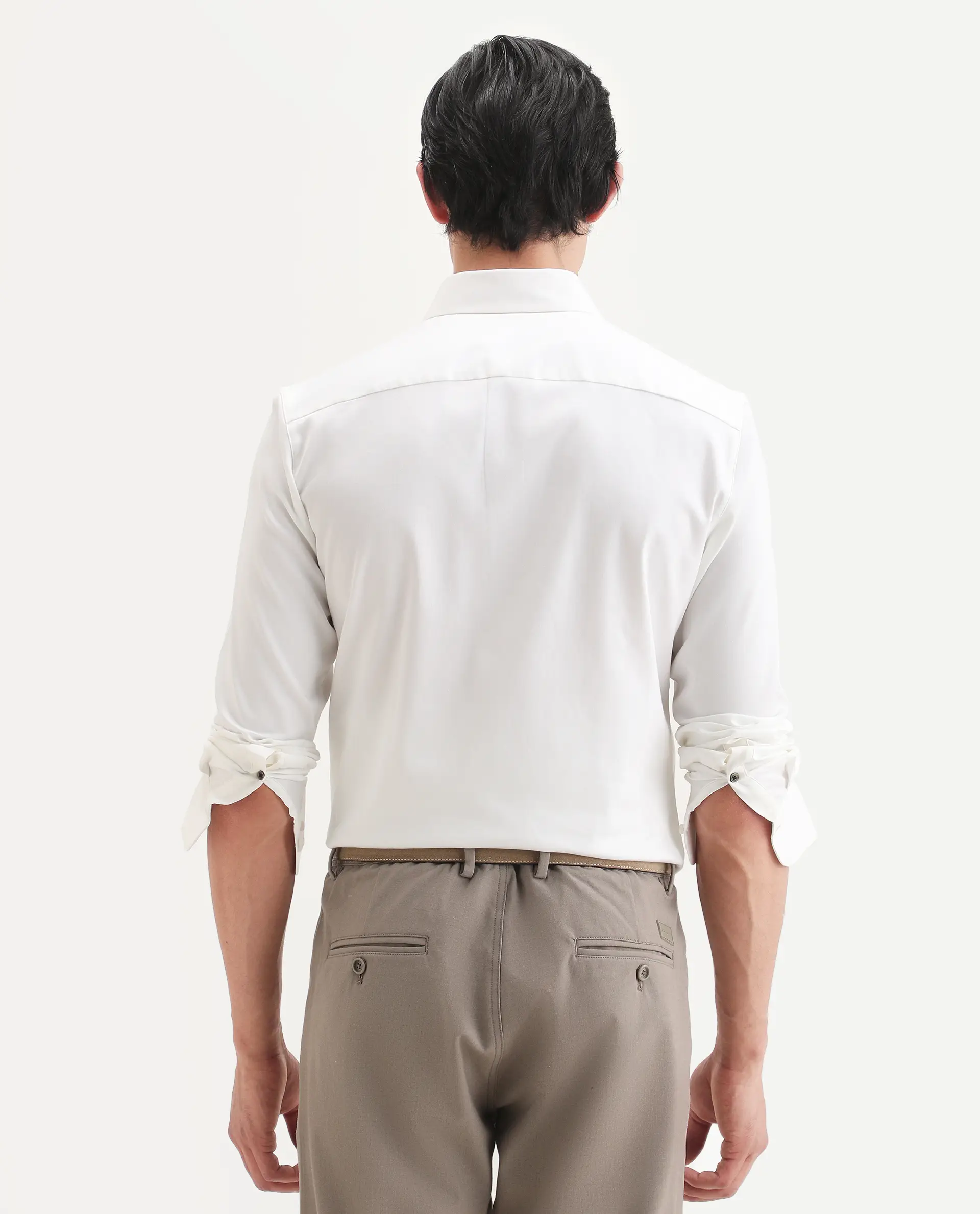 Rare Rabbit Men's Holla-Ss26 White Cotton Blend Fabric Full Sleeve Spread Collar Regular Fit Plain Shirt - Image 8