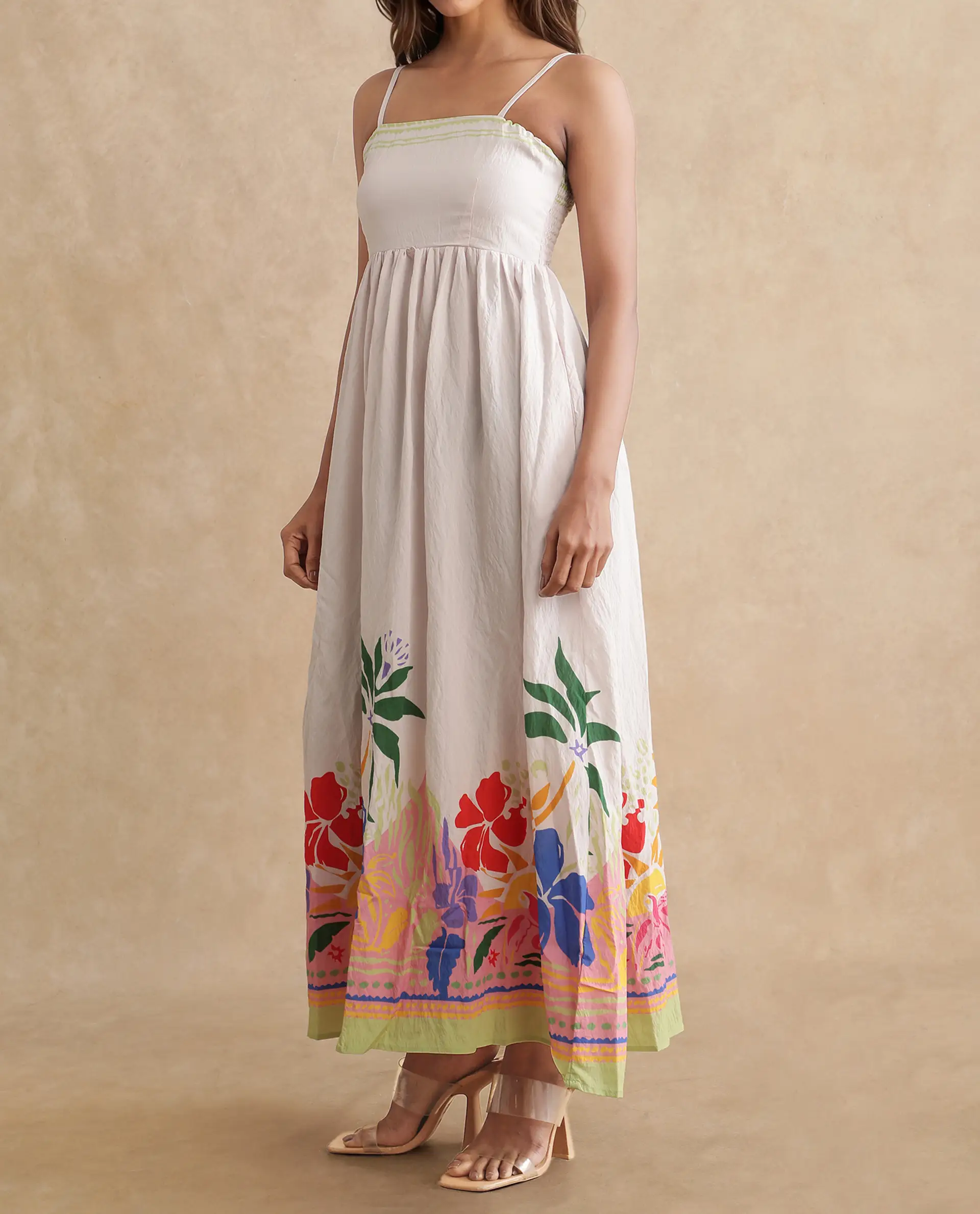 Rareism Women's Holley Multi Rayon Shoulder Strap Floral Print Shoulder Strap Maxi Fit And Flare Dress - Image 3