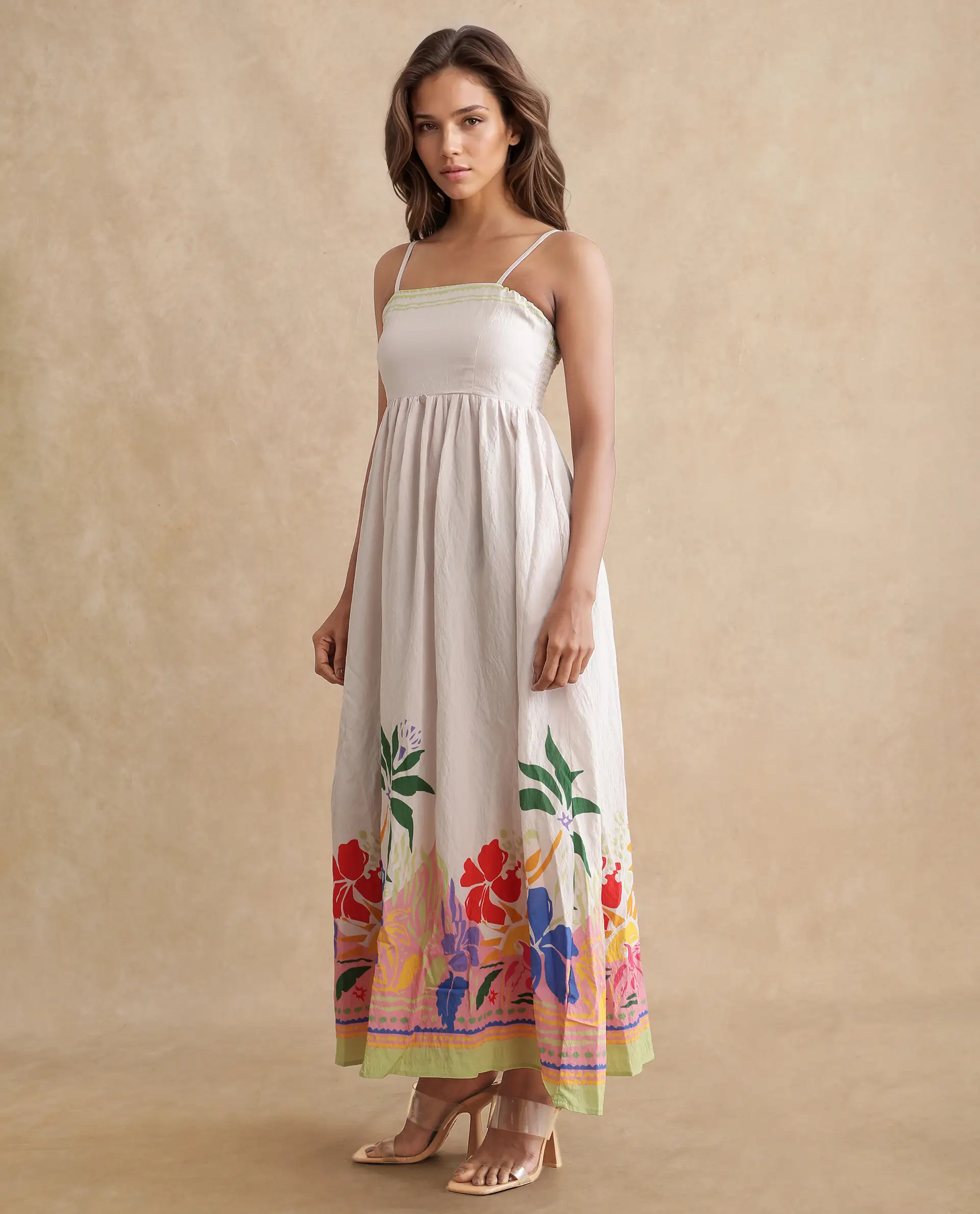 Rareism Women's Holley Multi Rayon Shoulder Strap Floral Print Shoulder Strap Maxi Fit And Flare Dress - Image 5