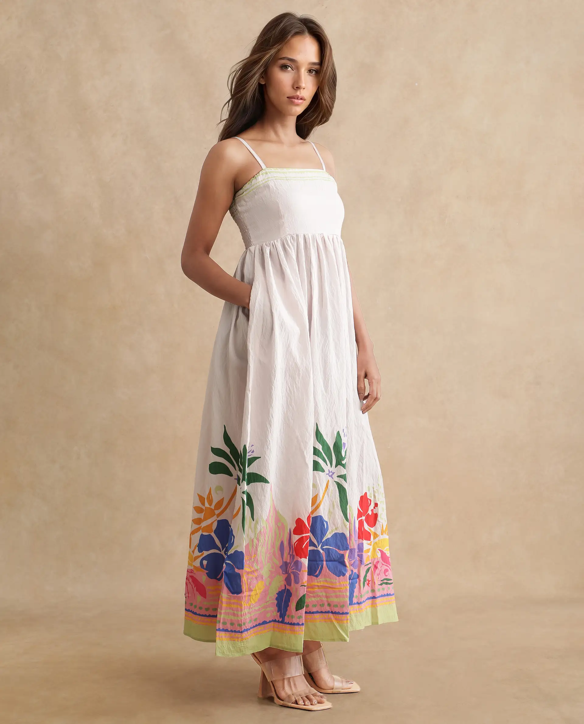 Rareism Women's Holley Multi Rayon Shoulder Strap Floral Print Shoulder Strap Maxi Fit And Flare Dress - Image 6