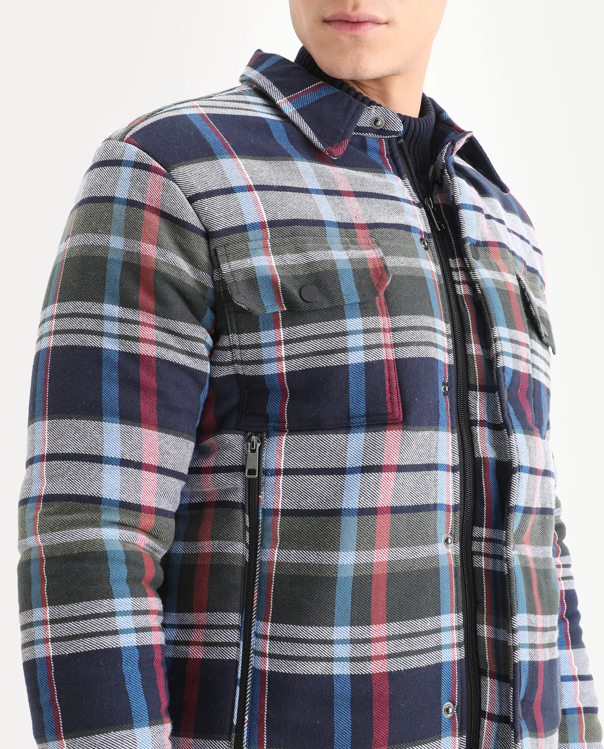 Rare Rabbit Men's Hollis Blue Cotton Checked Print Regular Fit Full Sleeve Spread Collar Jacket - Image 3