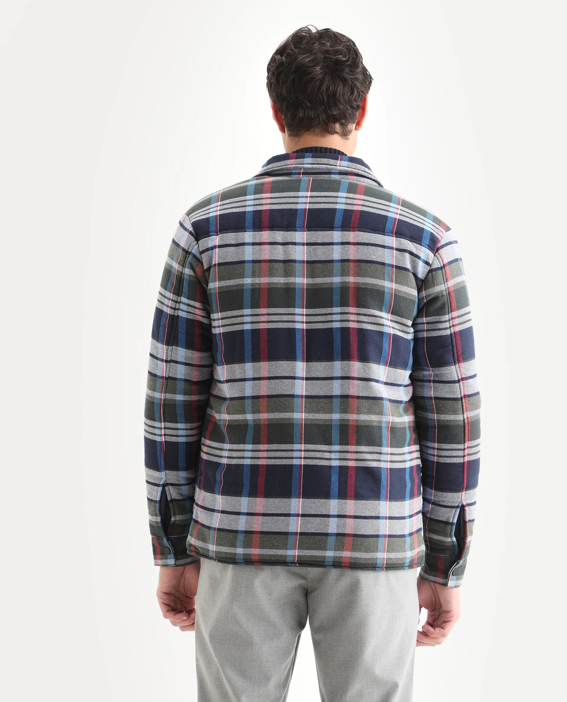 Rare Rabbit Men's Hollis Blue Cotton Checked Print Regular Fit Full Sleeve Spread Collar Jacket - Image 7