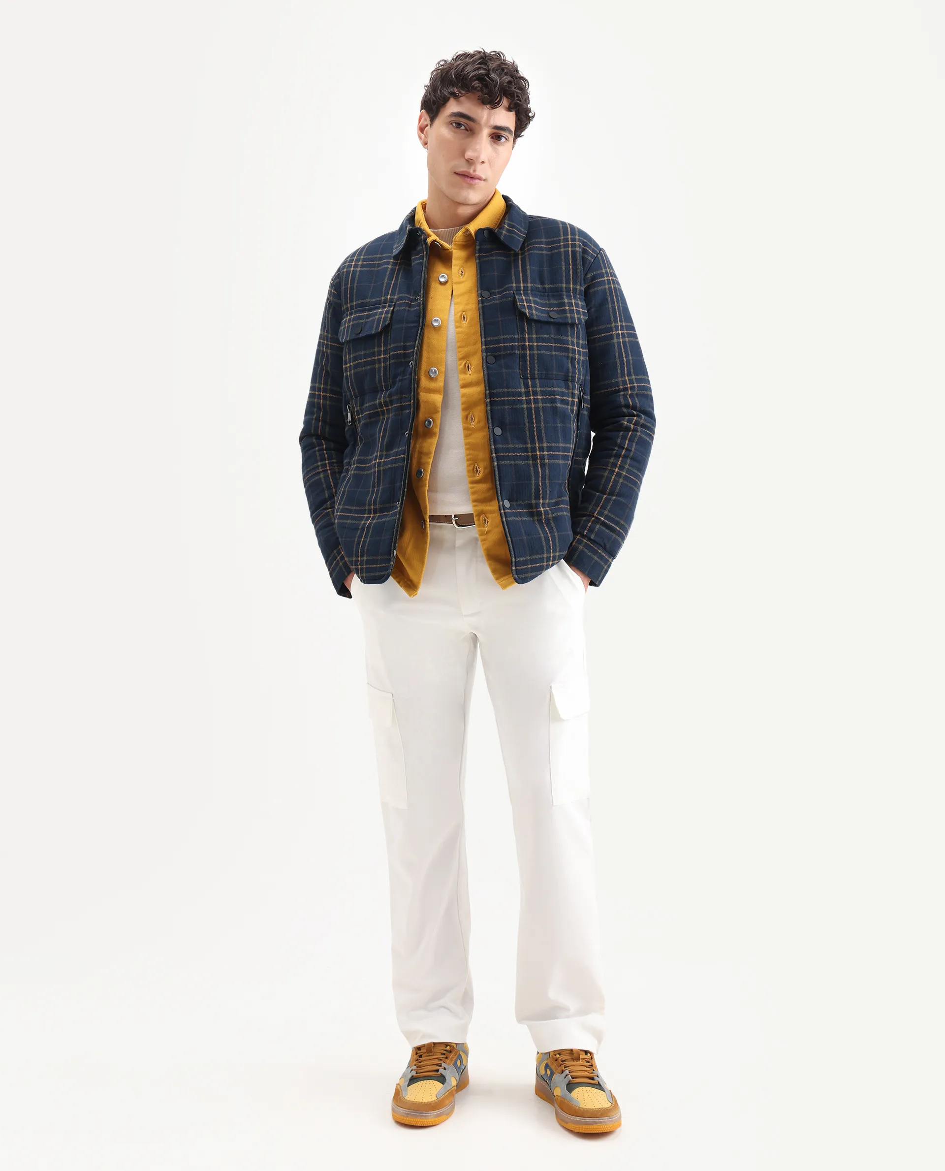 Rare Rabbit Men's Hollis Dark Navy Cotton Checked Print Regular Fit Full Sleeve Spread Collar Jacket - Image 2
