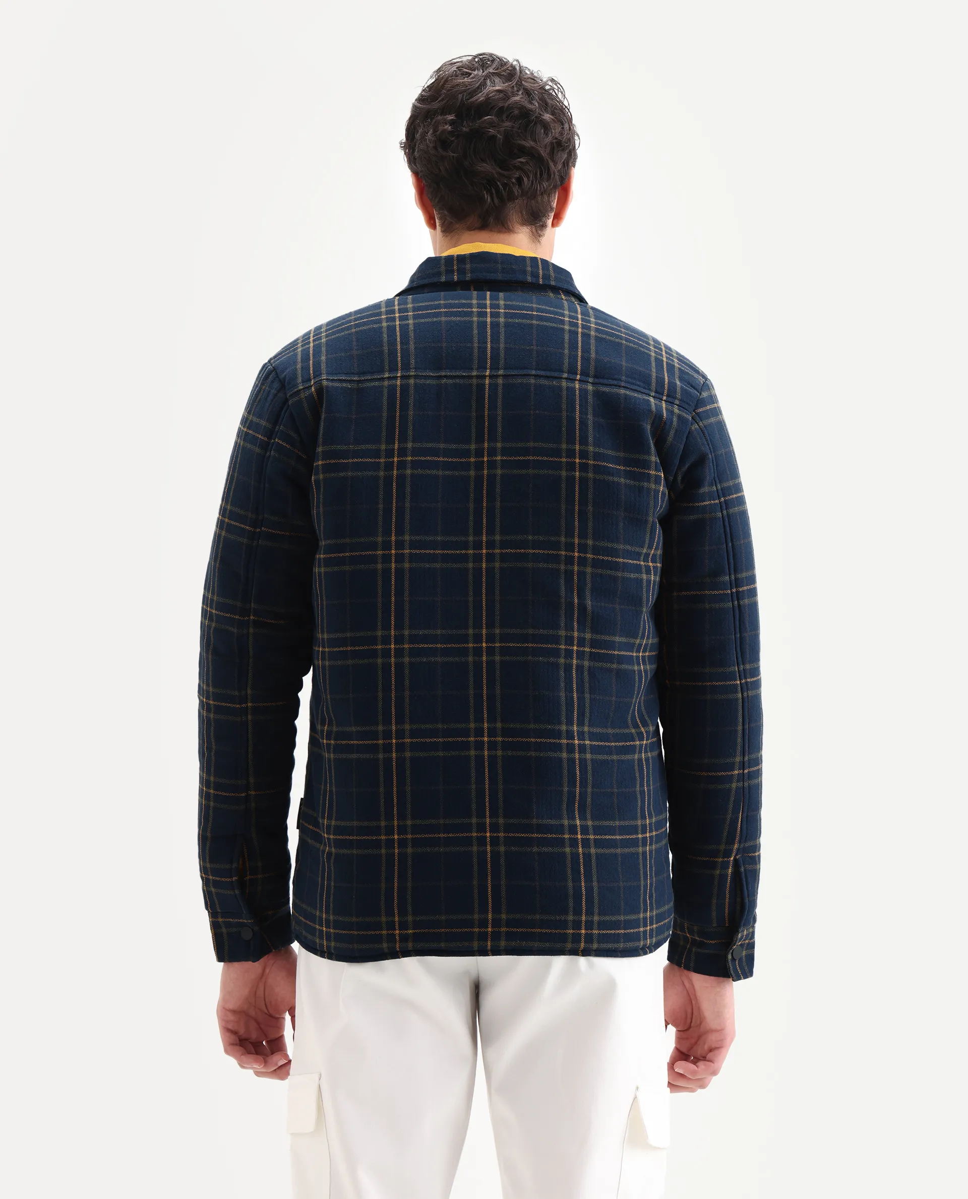 Rare Rabbit Men's Hollis Dark Navy Cotton Checked Print Regular Fit Full Sleeve Spread Collar Jacket - Image 7