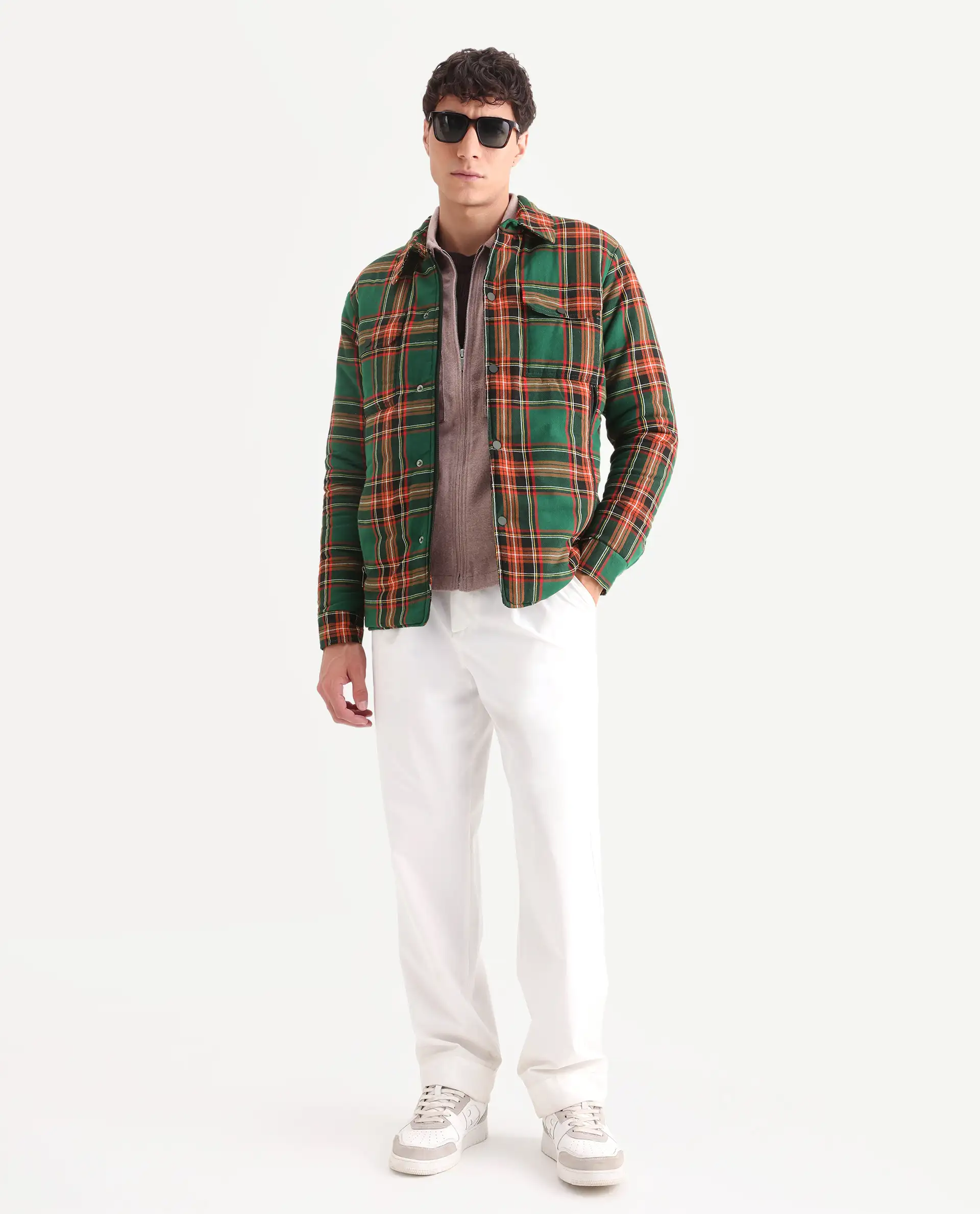 Rare Rabbit Men's Hollis Green Cotton Checked Print Regular Fit Full Sleeve Spread Collar Jacket - Image 2