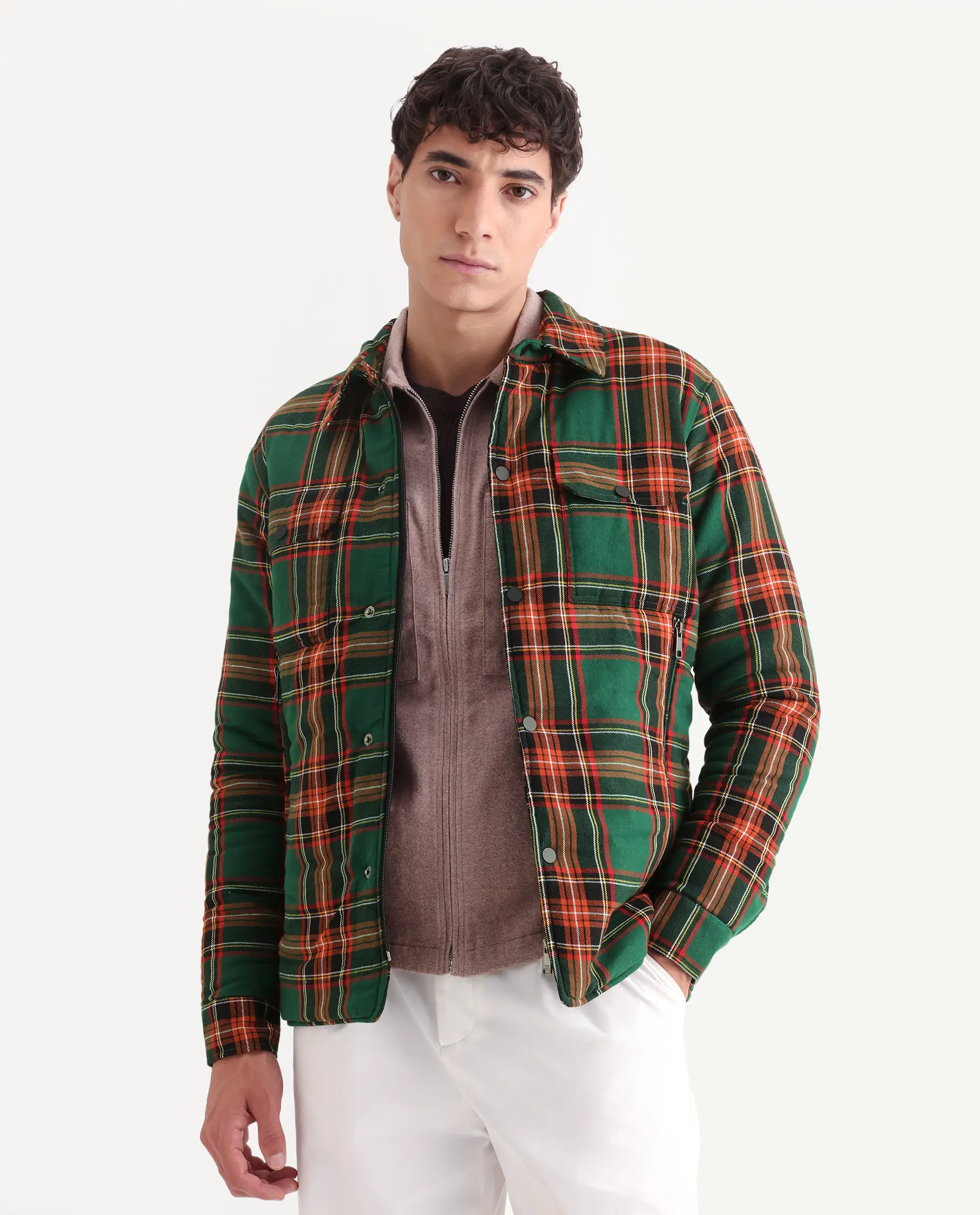 Rare Rabbit Men's Hollis Green Cotton Checked Print Regular Fit Full Sleeve Spread Collar Jacket - Image 3