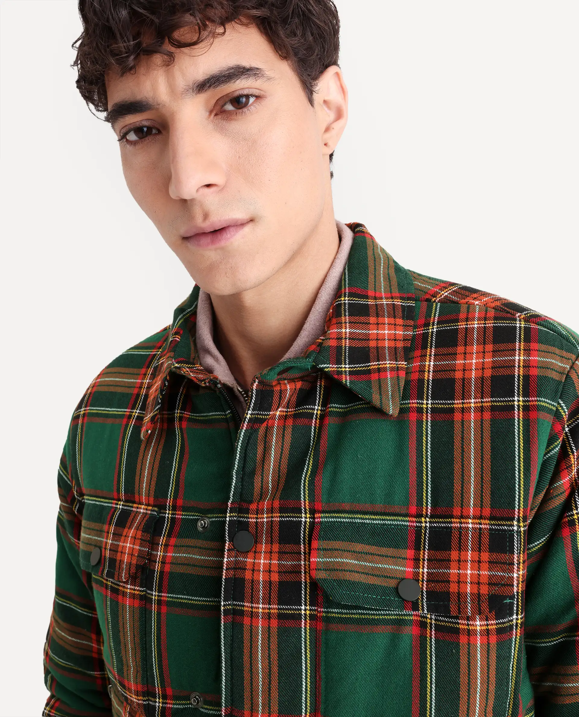 Rare Rabbit Men's Hollis Green Cotton Checked Print Regular Fit Full Sleeve Spread Collar Jacket - Image 4