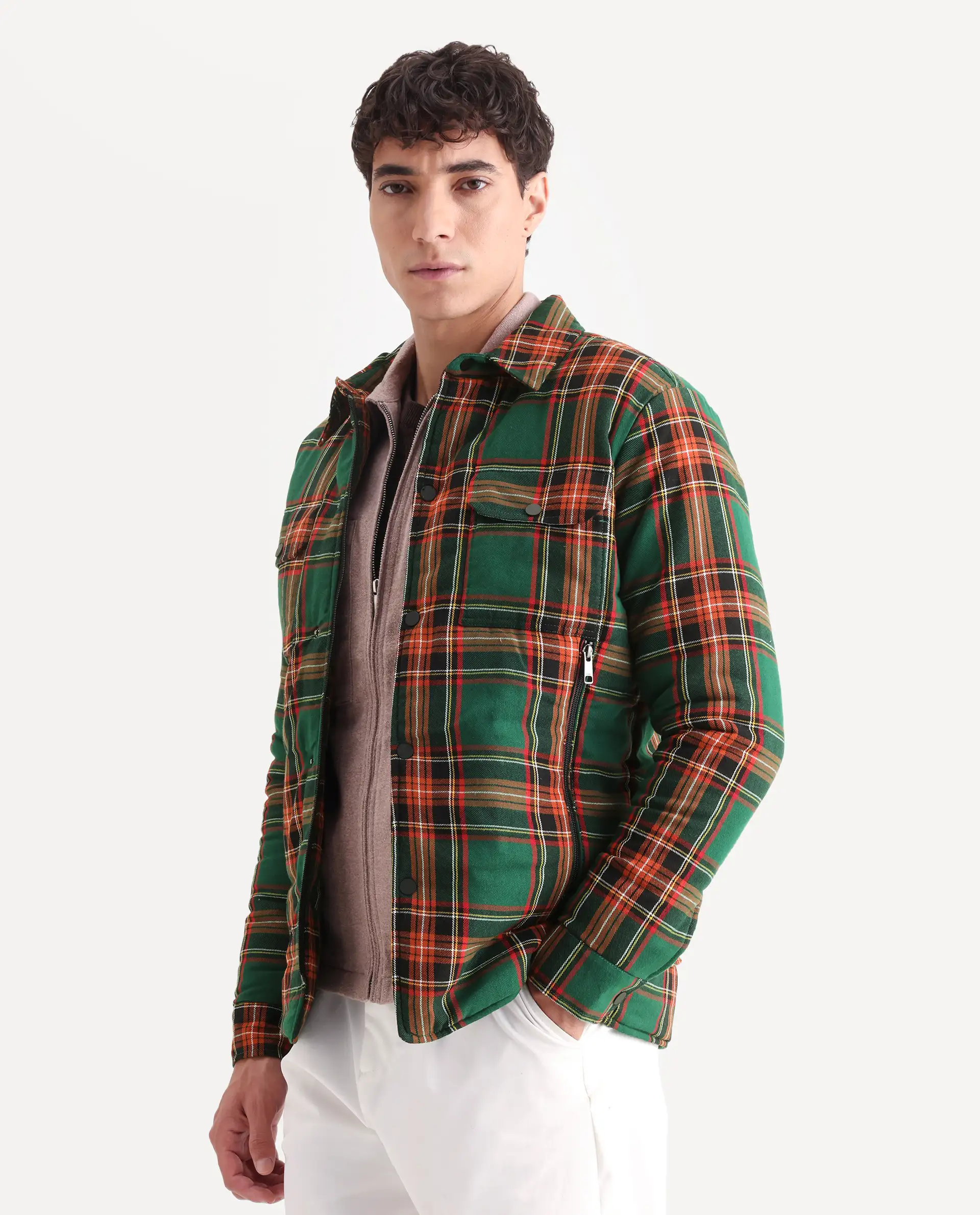 Rare Rabbit Men's Hollis Green Cotton Checked Print Regular Fit Full Sleeve Spread Collar Jacket - Image 7
