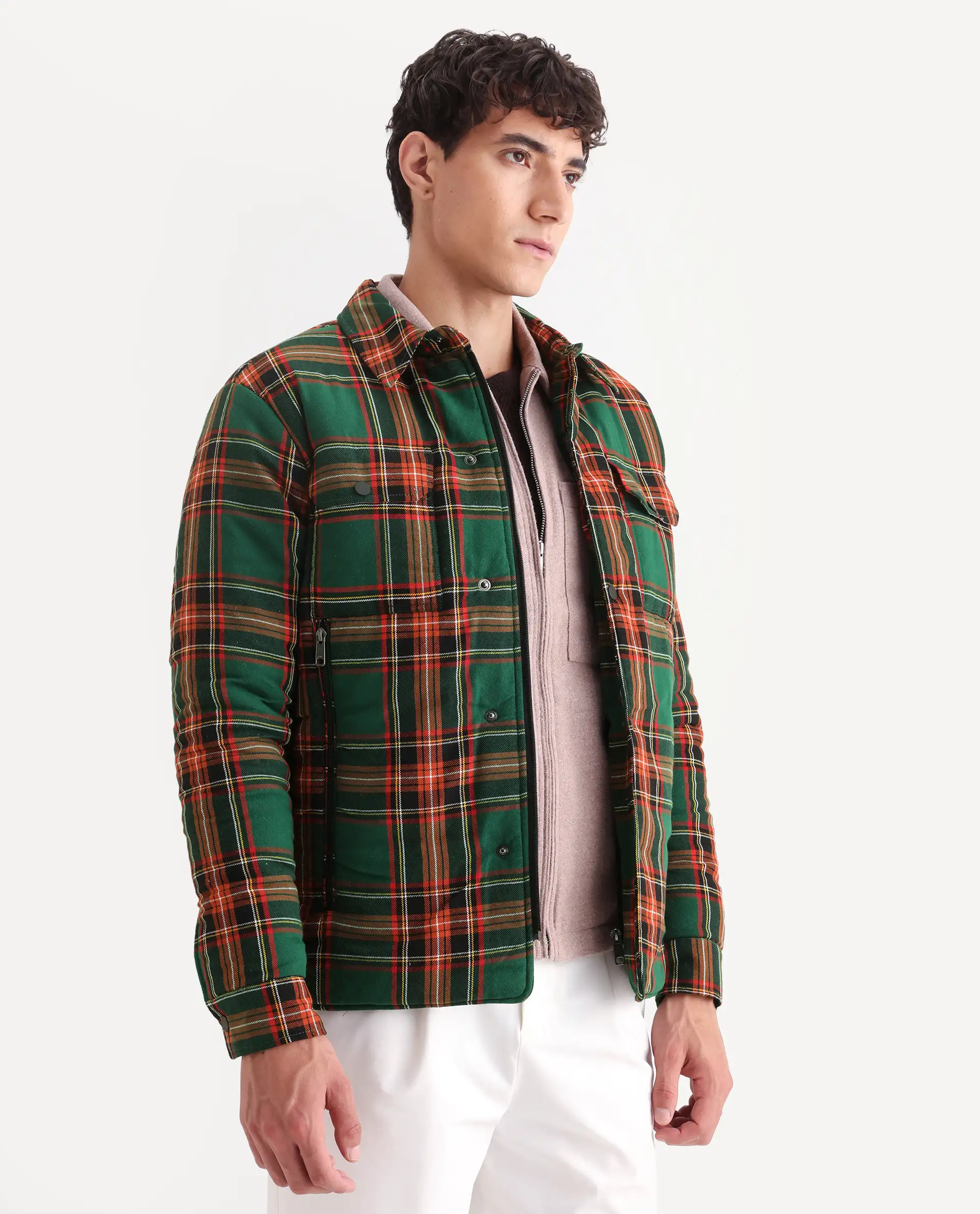 Rare Rabbit Men's Hollis Green Cotton Checked Print Regular Fit Full Sleeve Spread Collar Jacket - Image 8