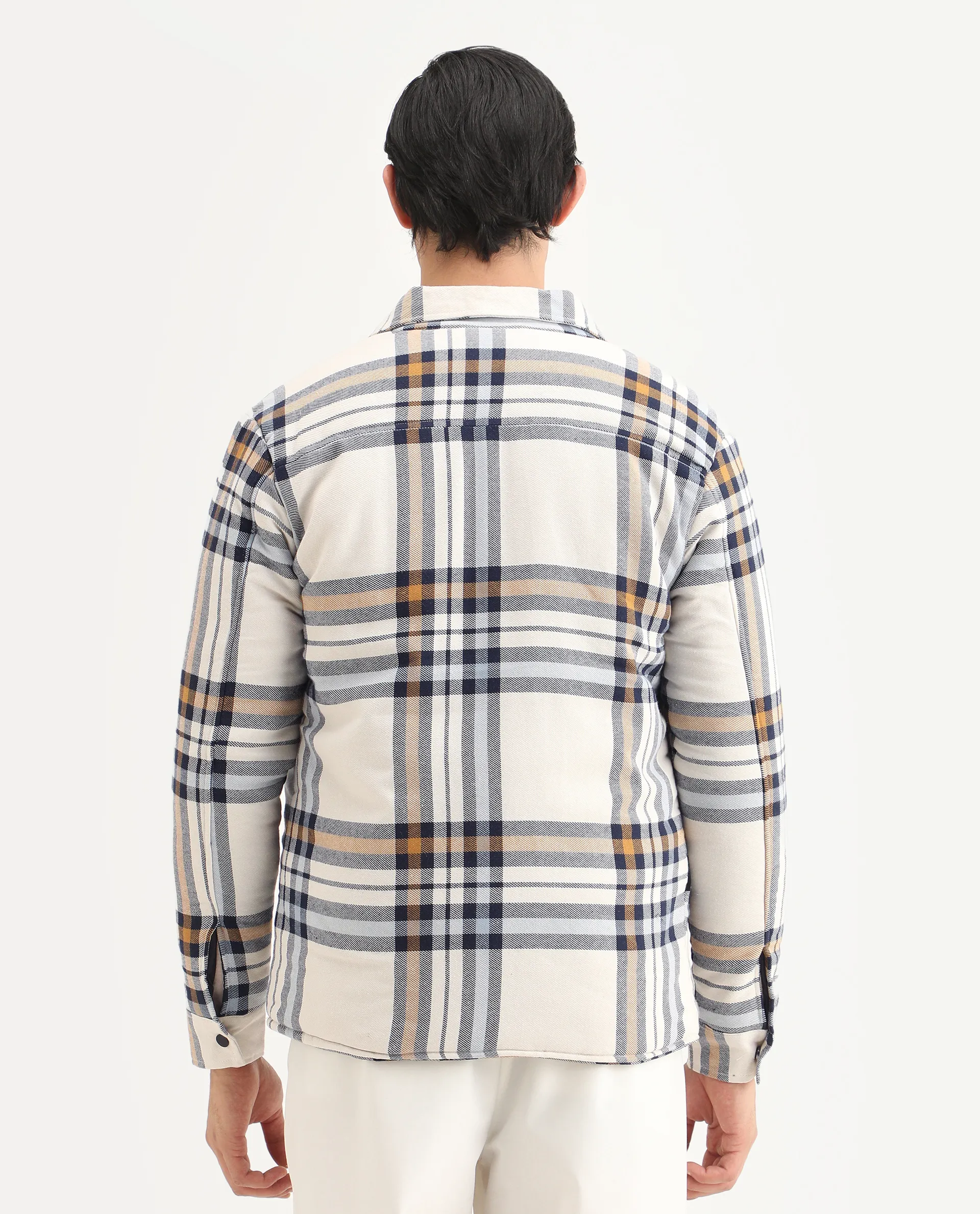 Rare Rabbit Men's Hollis Off White Cotton Checked Print Regular Fit Full Sleeve Spread Collar Jacket - Image 7