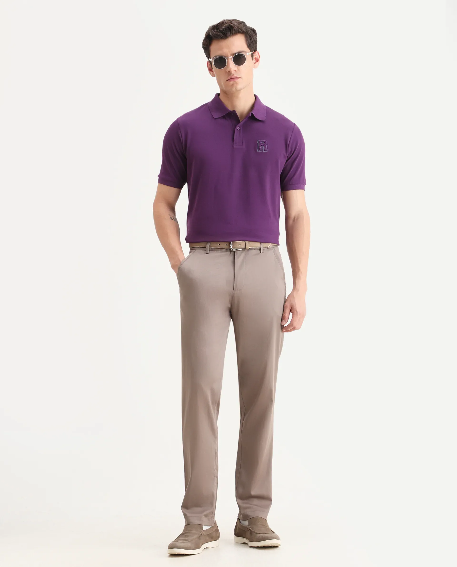 Rare Rabbit Men Hols Dark Beige Cotton Blend Fabric Button Closure Plain Trouser