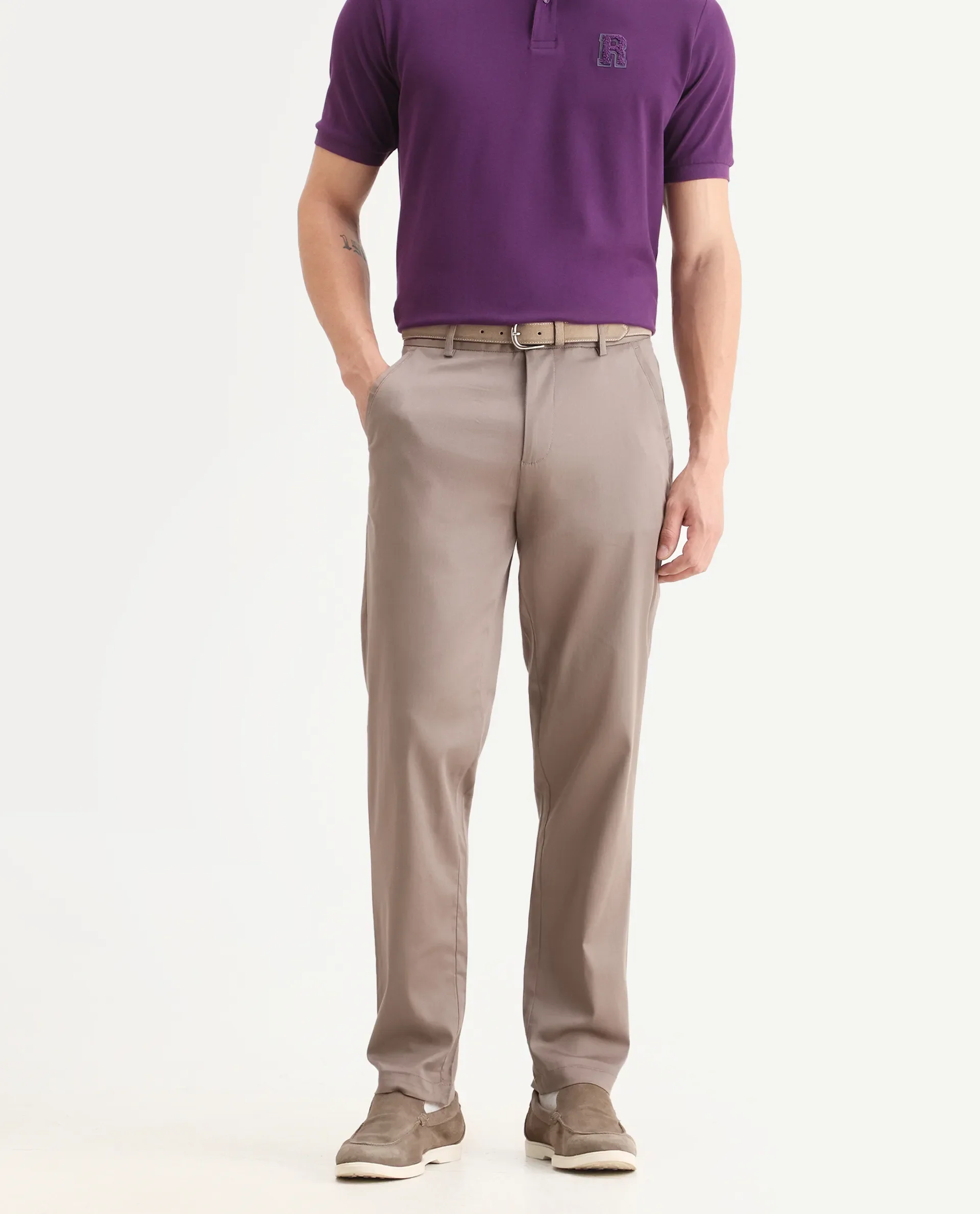 Rare Rabbit Men Hols Dark Beige Cotton Blend Fabric Button Closure Plain Trouser - Image 2