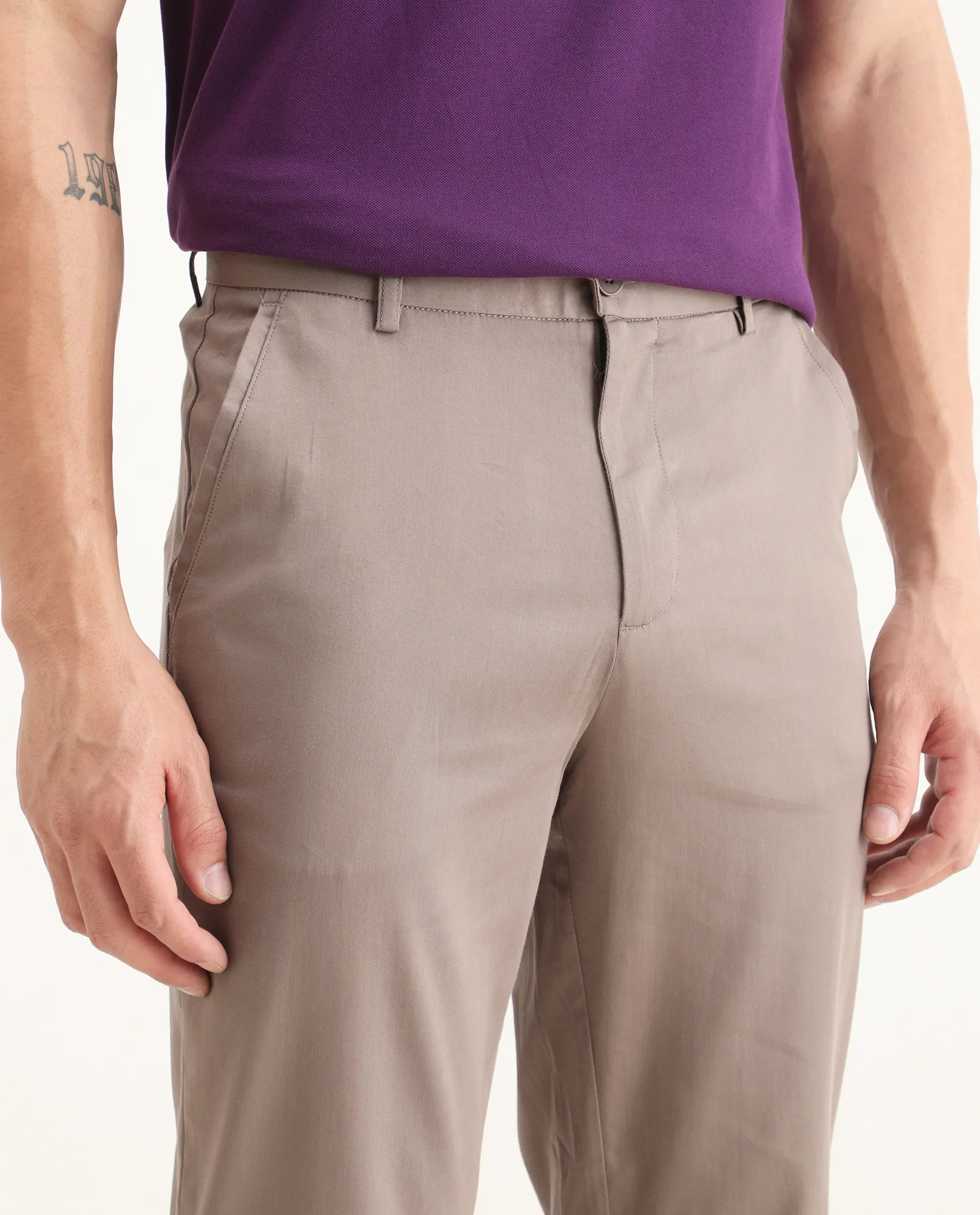 Rare Rabbit Men Hols Dark Beige Cotton Blend Fabric Button Closure Plain Trouser - Image 3
