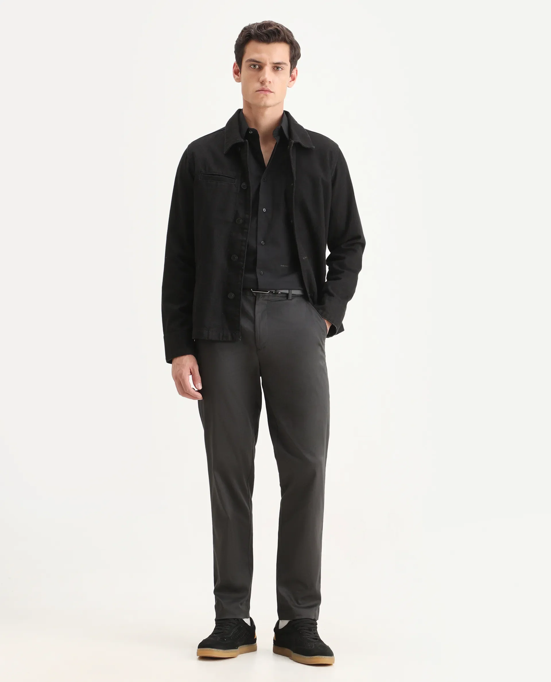 Rare Rabbit Men Hols Dark Grey Cotton Blend Fabric Button Closure Plain Trouser