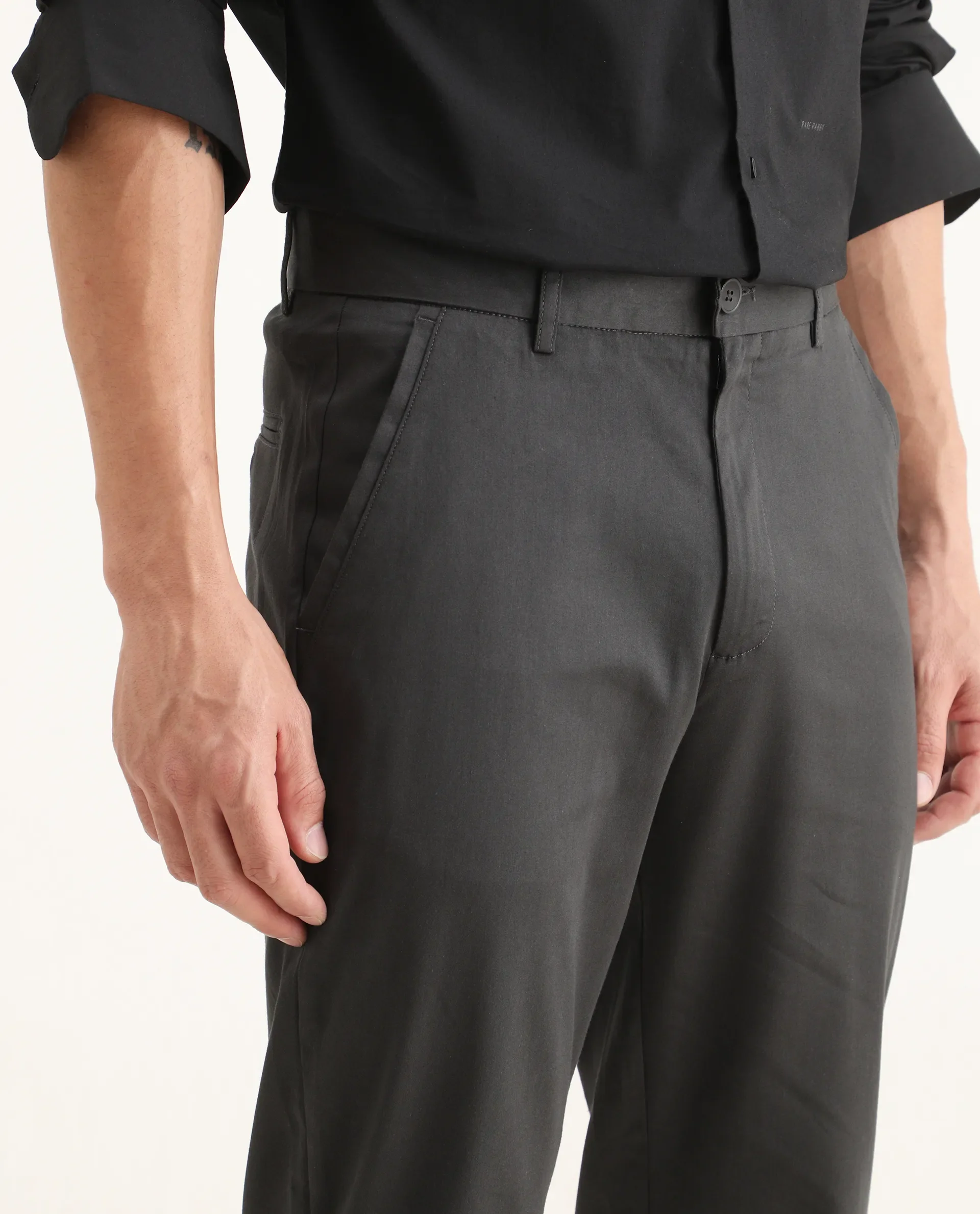 Rare Rabbit Men Hols Dark Grey Cotton Blend Fabric Button Closure Plain Trouser - Image 3