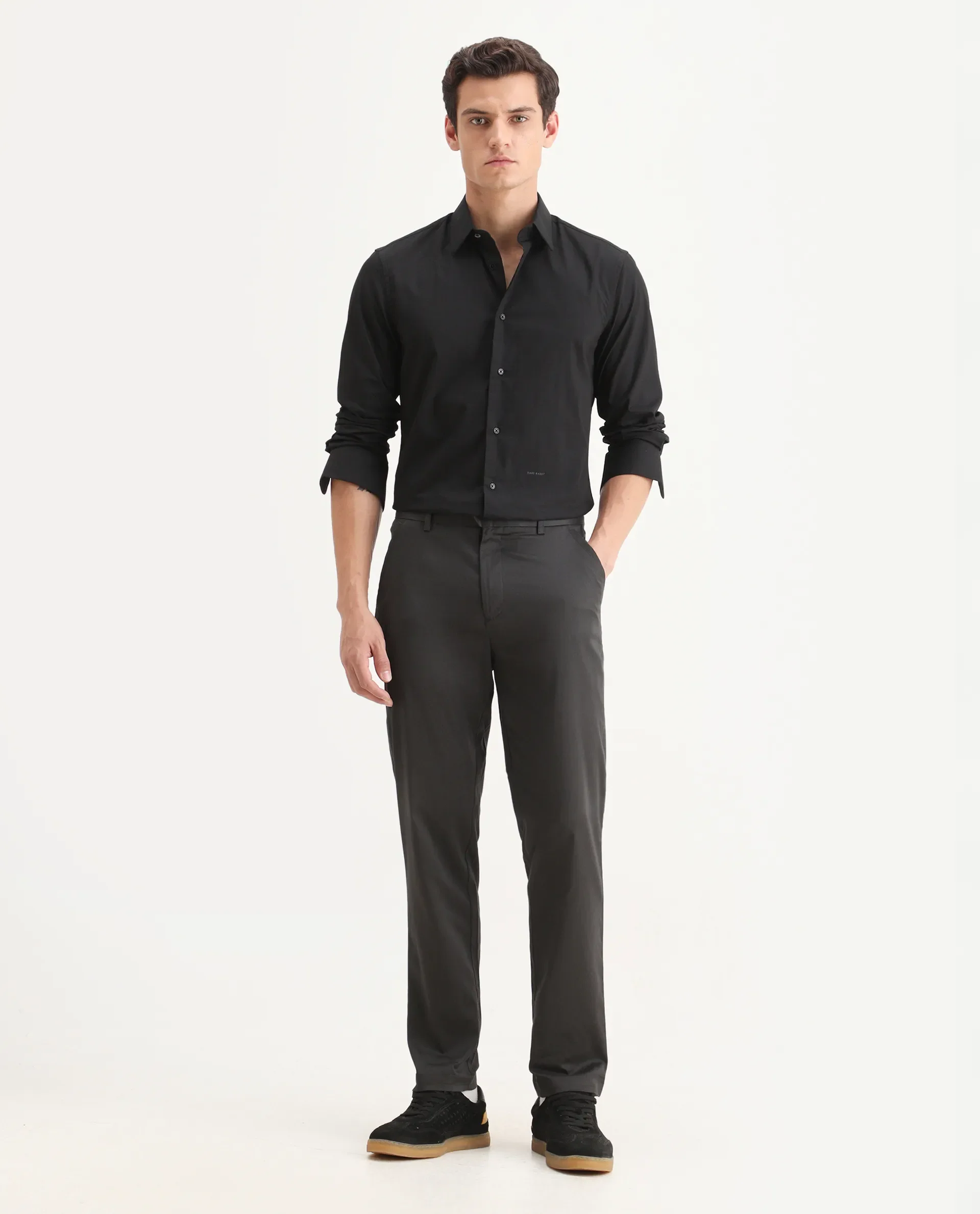 Rare Rabbit Men Hols Dark Grey Cotton Blend Fabric Button Closure Plain Trouser - Image 4