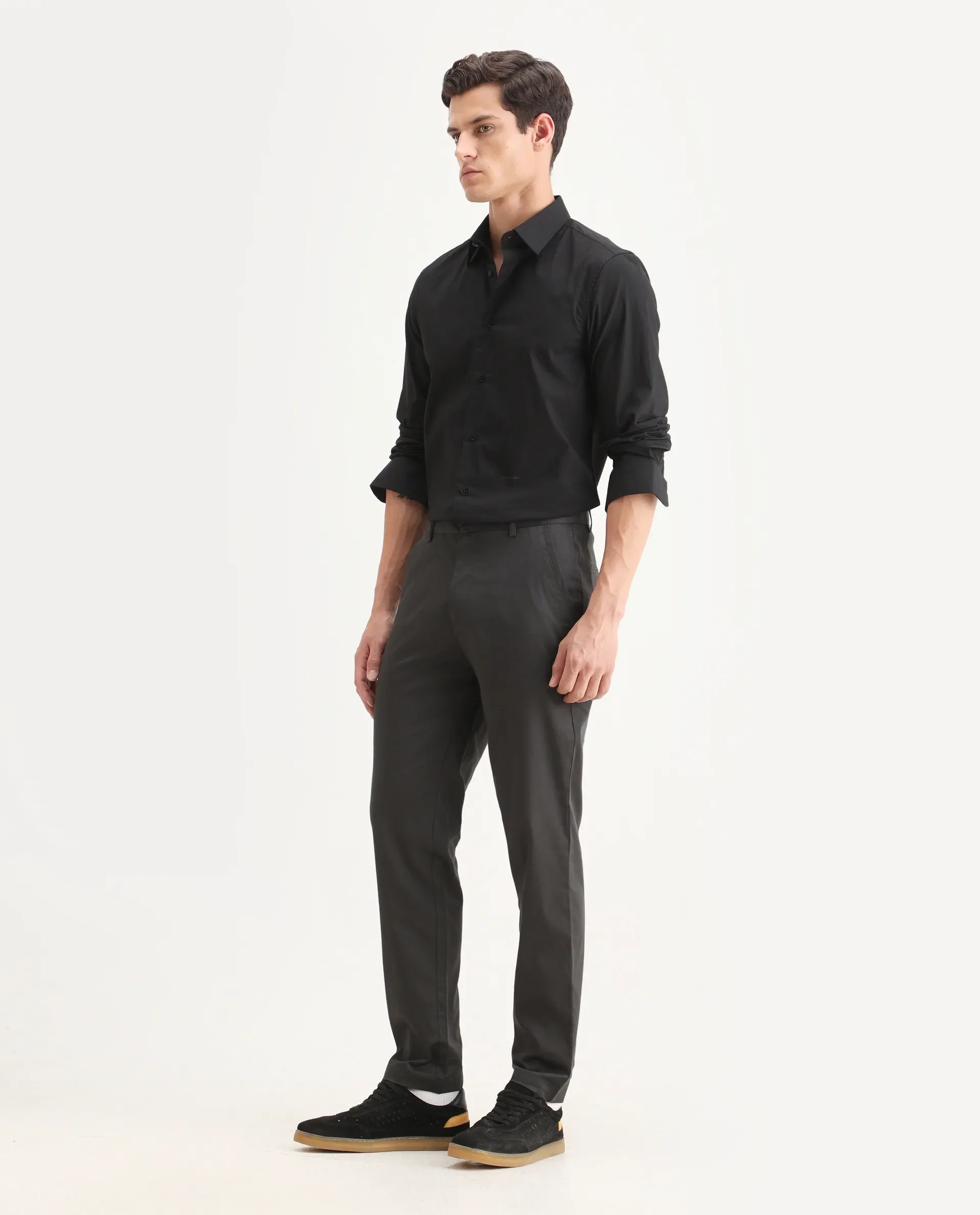 Rare Rabbit Men Hols Dark Grey Cotton Blend Fabric Button Closure Plain Trouser - Image 5