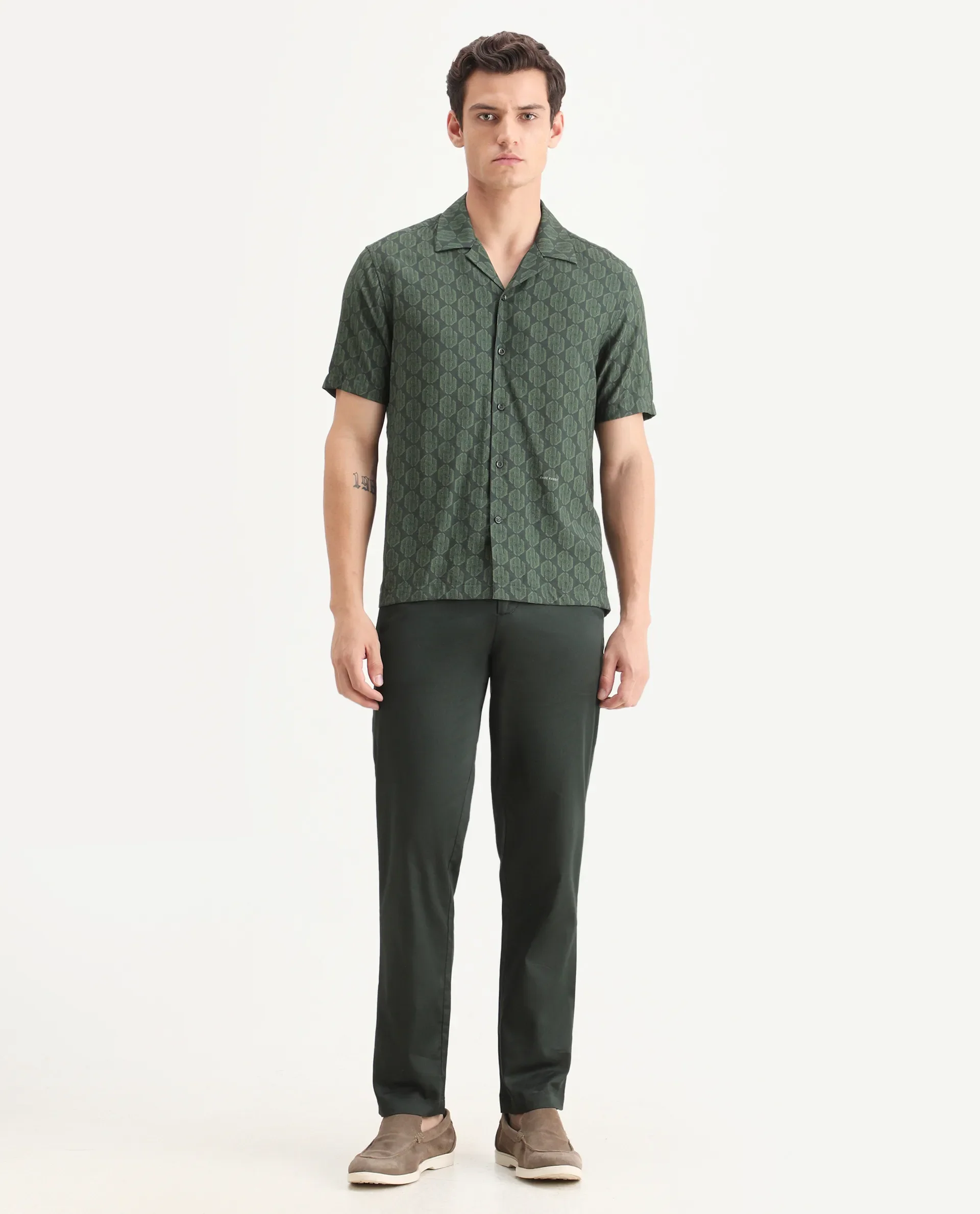 Rare Rabbit Men Hols Dark Olive Cotton Blend Fabric Button Closure Plain Trouser - Image 3