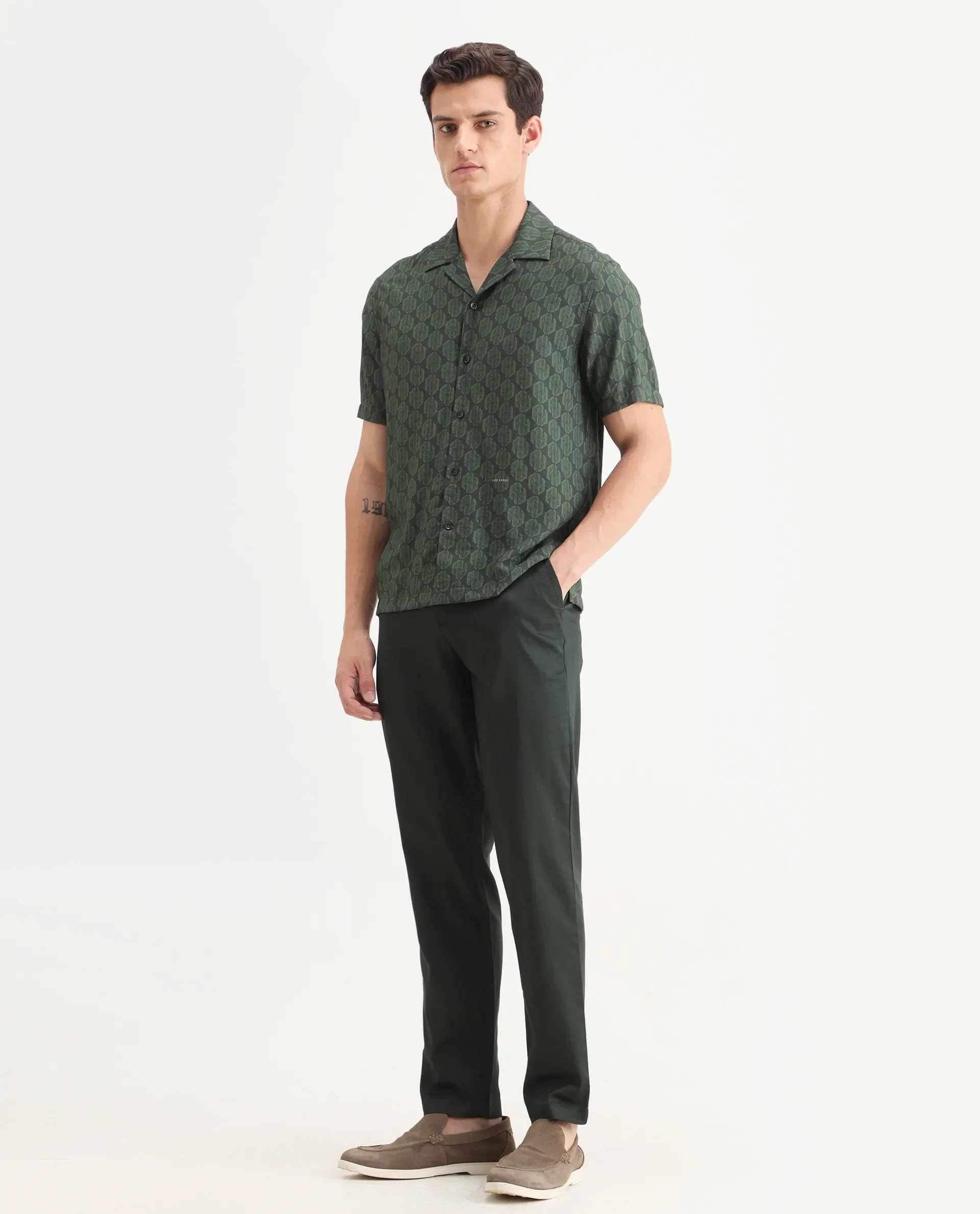 Rare Rabbit Men Hols Dark Olive Cotton Blend Fabric Button Closure Plain Trouser - Image 4