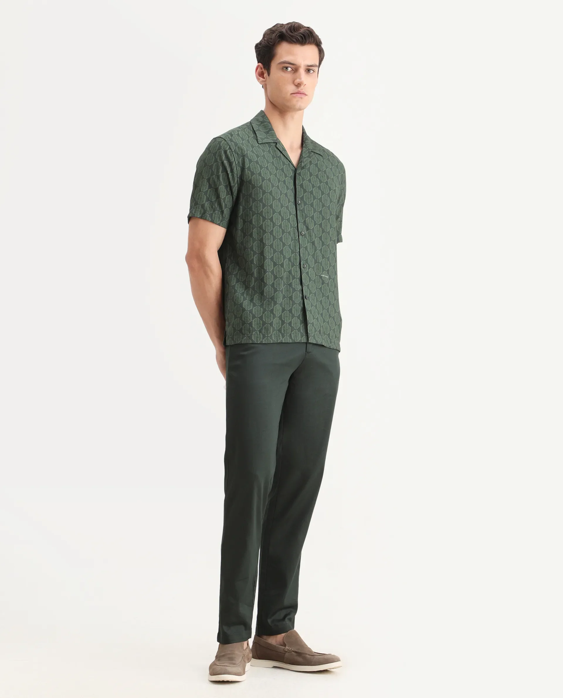 Rare Rabbit Men Hols Dark Olive Cotton Blend Fabric Button Closure Plain Trouser - Image 5