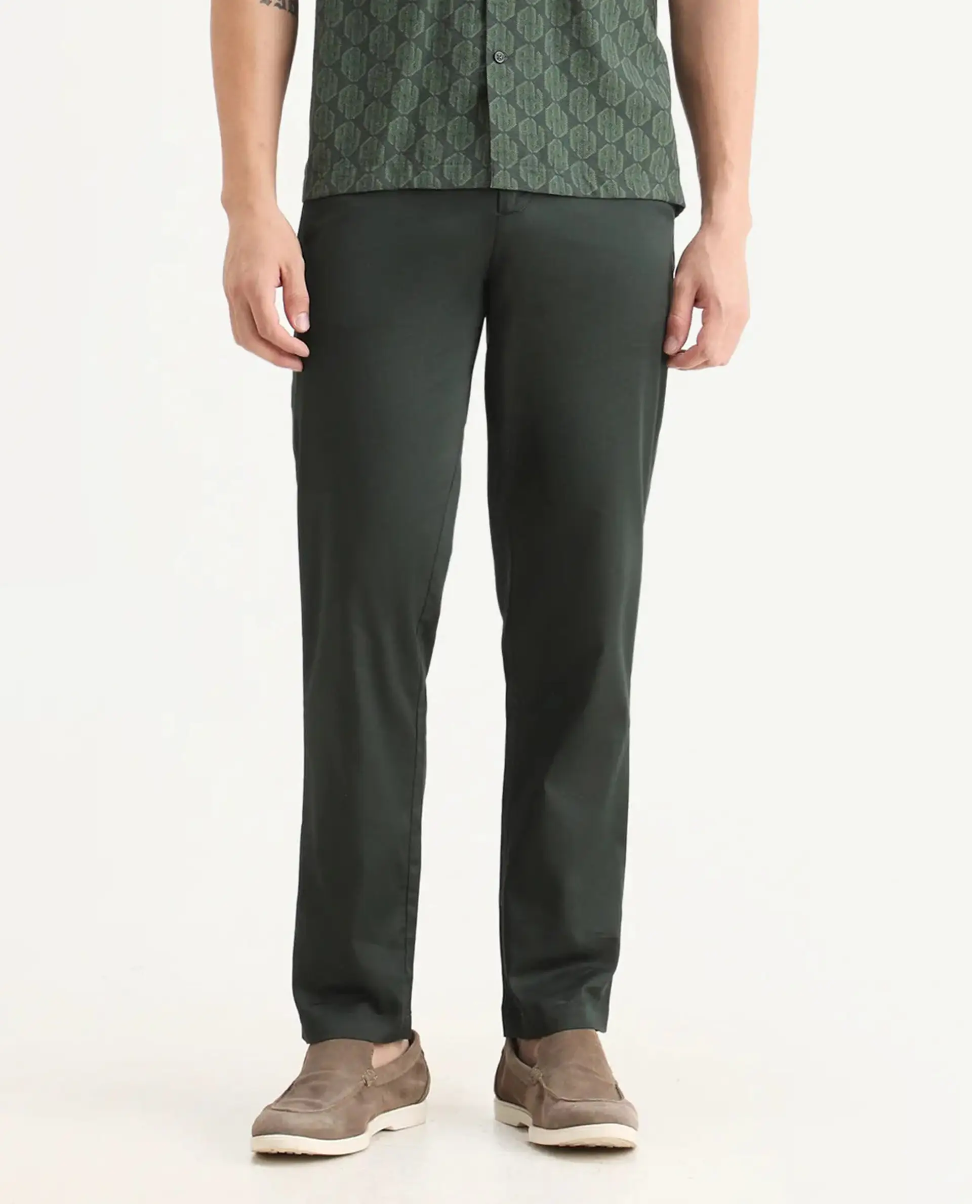 Rare Rabbit Men Hols Dark Olive Cotton Blend Fabric Button Closure Plain Trouser - Image 7