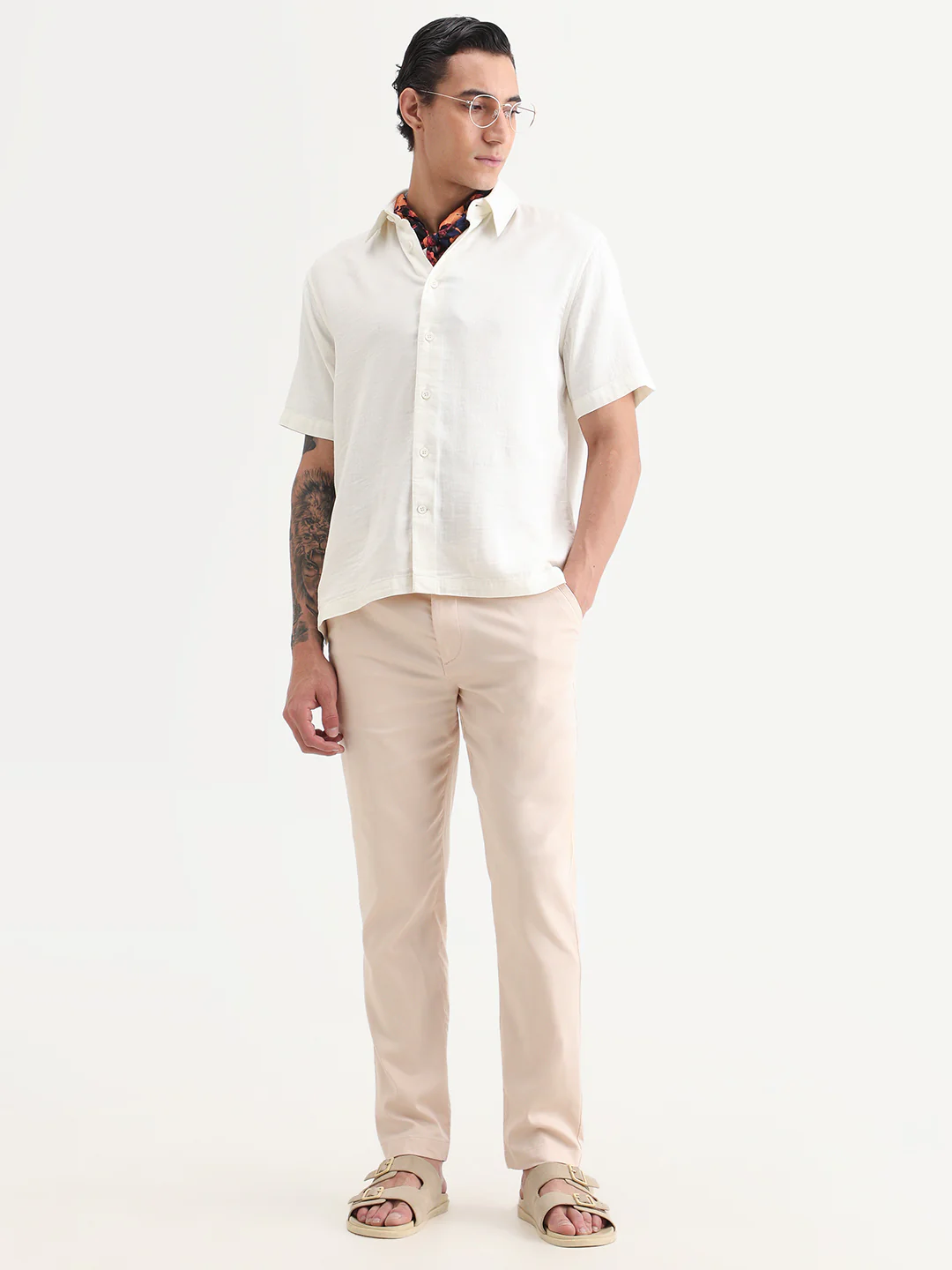 Rare Rabbit Men Hols Light Beige Cotton Blend Fabric Button Closure Plain Trouser