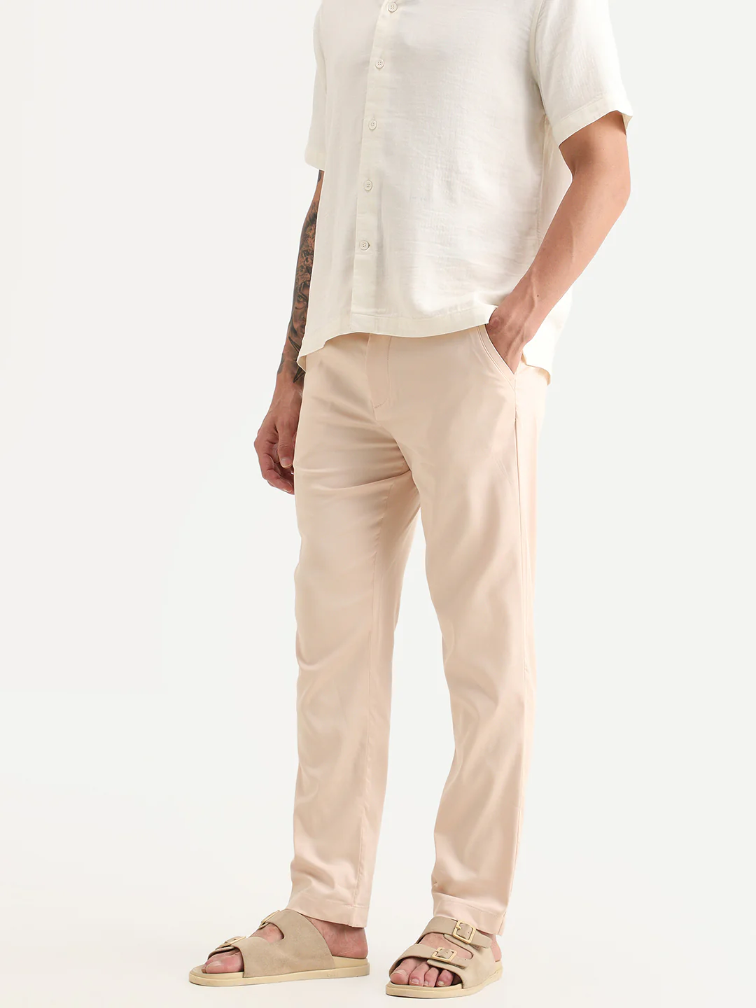 Rare Rabbit Men Hols Light Beige Cotton Blend Fabric Button Closure Plain Trouser - Image 2