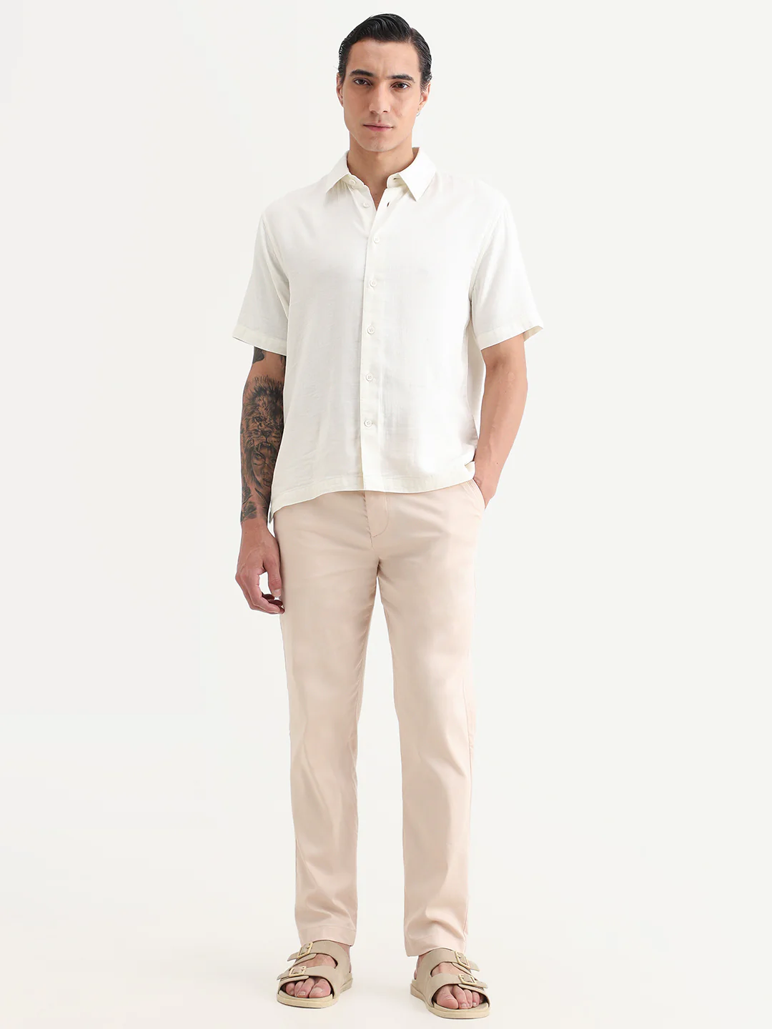 Rare Rabbit Men Hols Light Beige Cotton Blend Fabric Button Closure Plain Trouser - Image 4