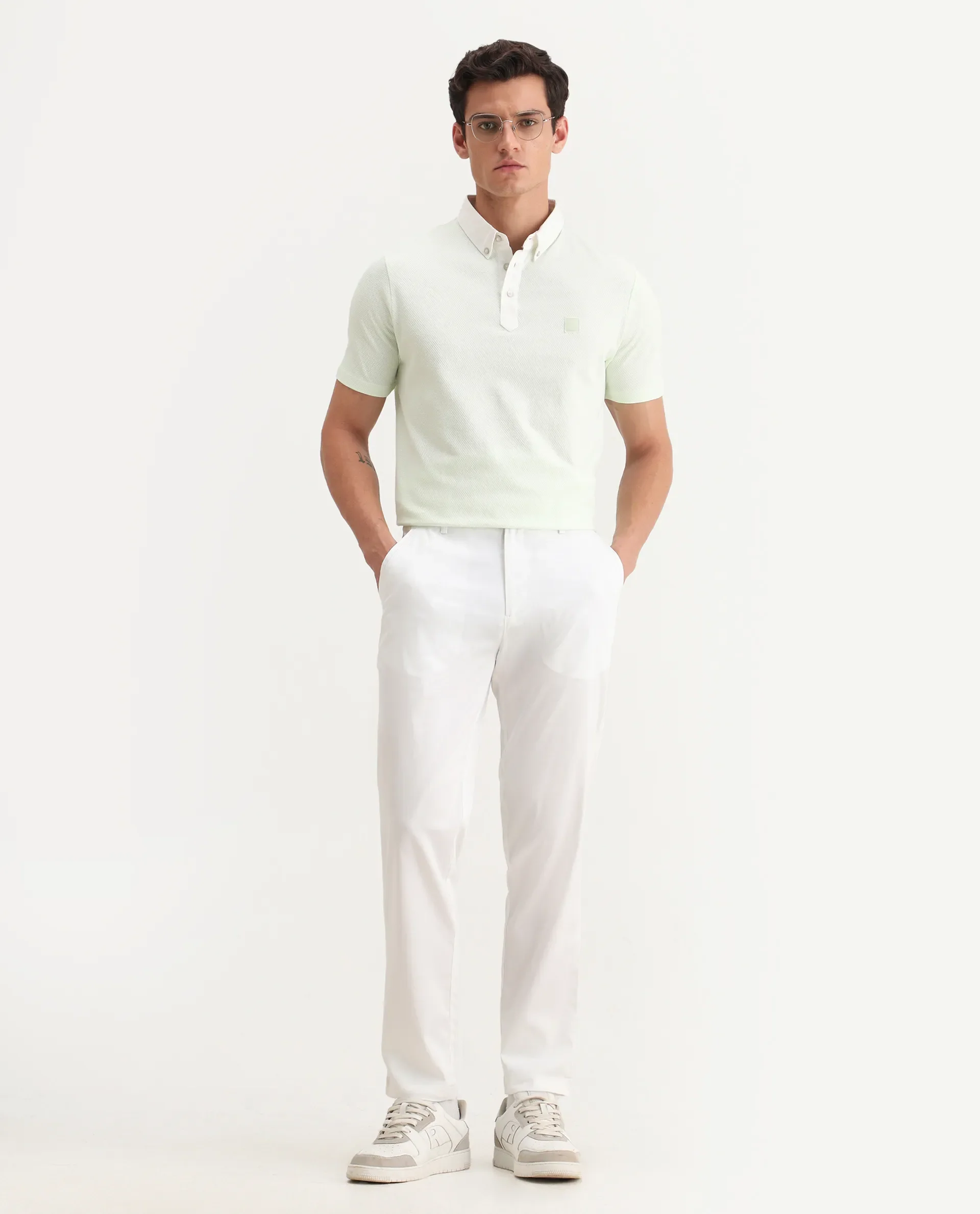 Rare Rabbit Men Hols White Cotton Blend Fabric Button Closure Plain Trouser