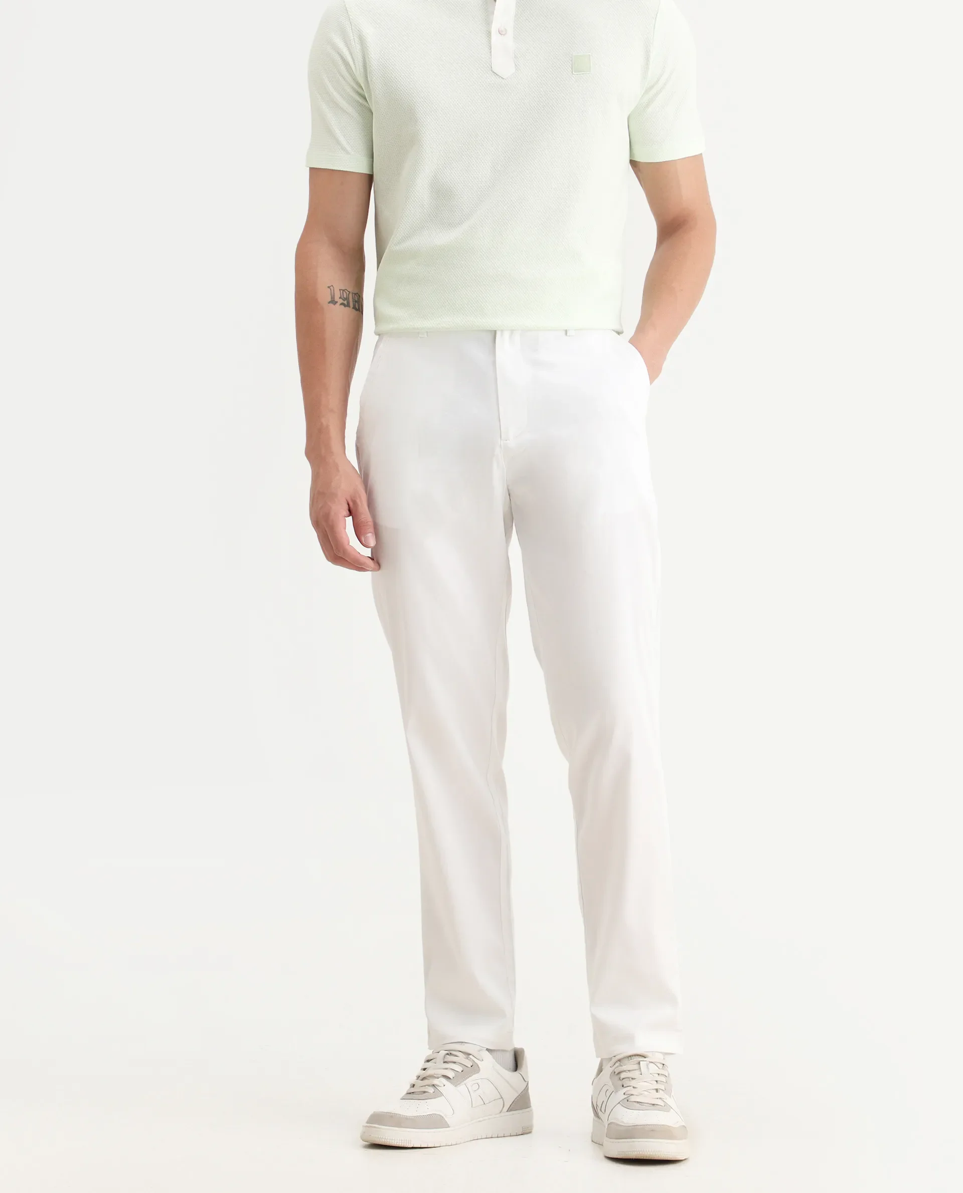 Rare Rabbit Men Hols White Cotton Blend Fabric Button Closure Plain Trouser - Image 2
