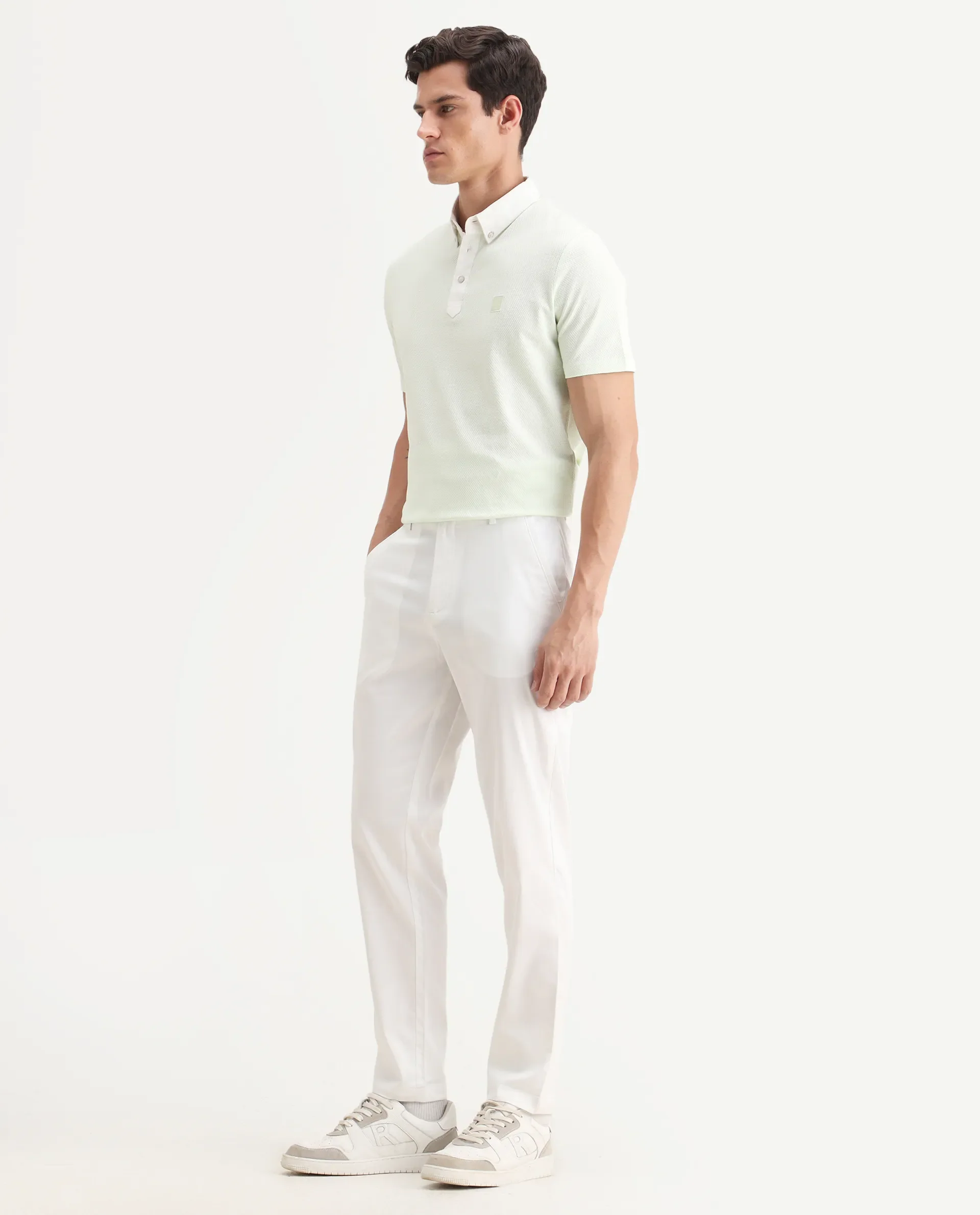 Rare Rabbit Men Hols White Cotton Blend Fabric Button Closure Plain Trouser - Image 5