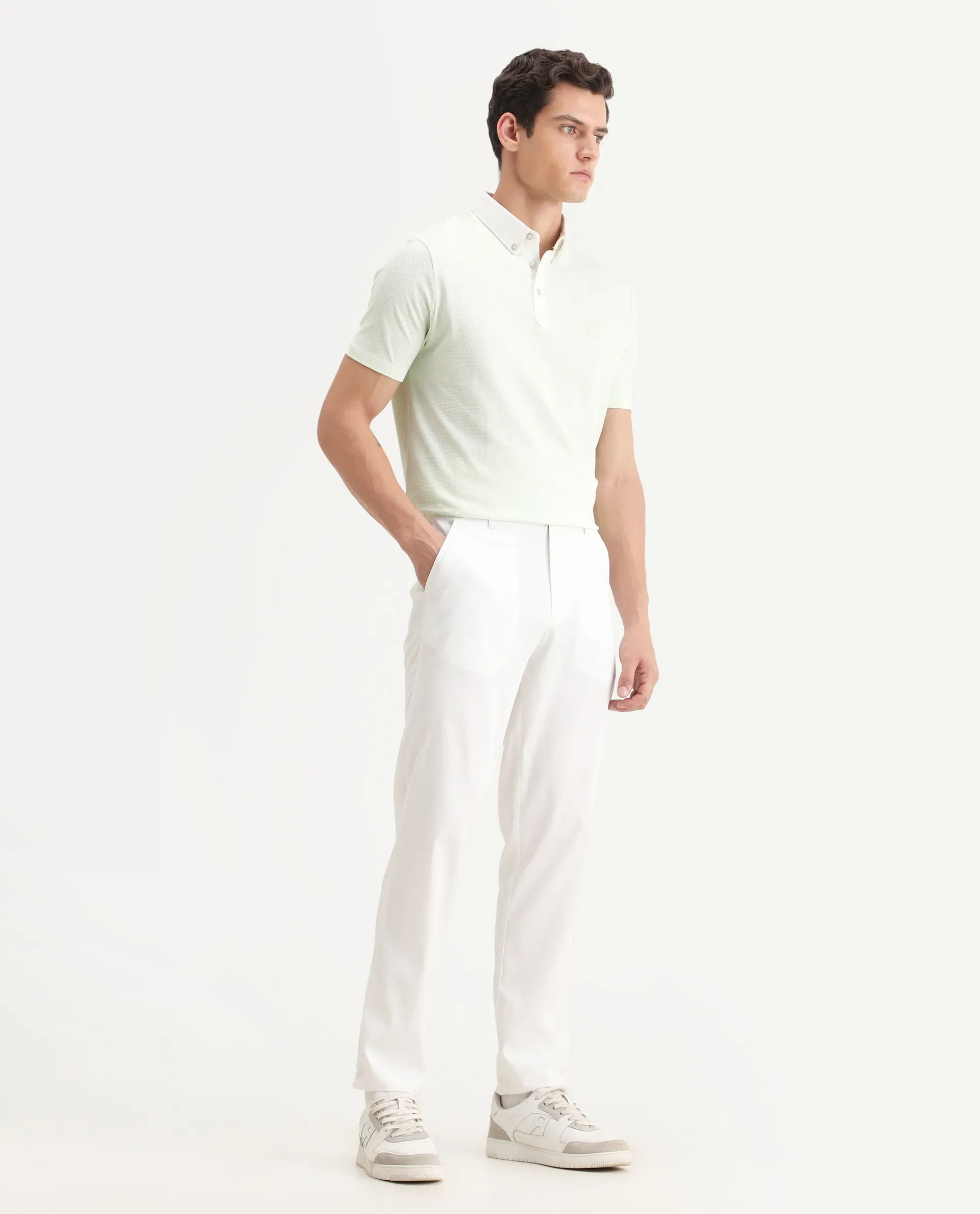 Rare Rabbit Men Hols White Cotton Blend Fabric Button Closure Plain Trouser - Image 6