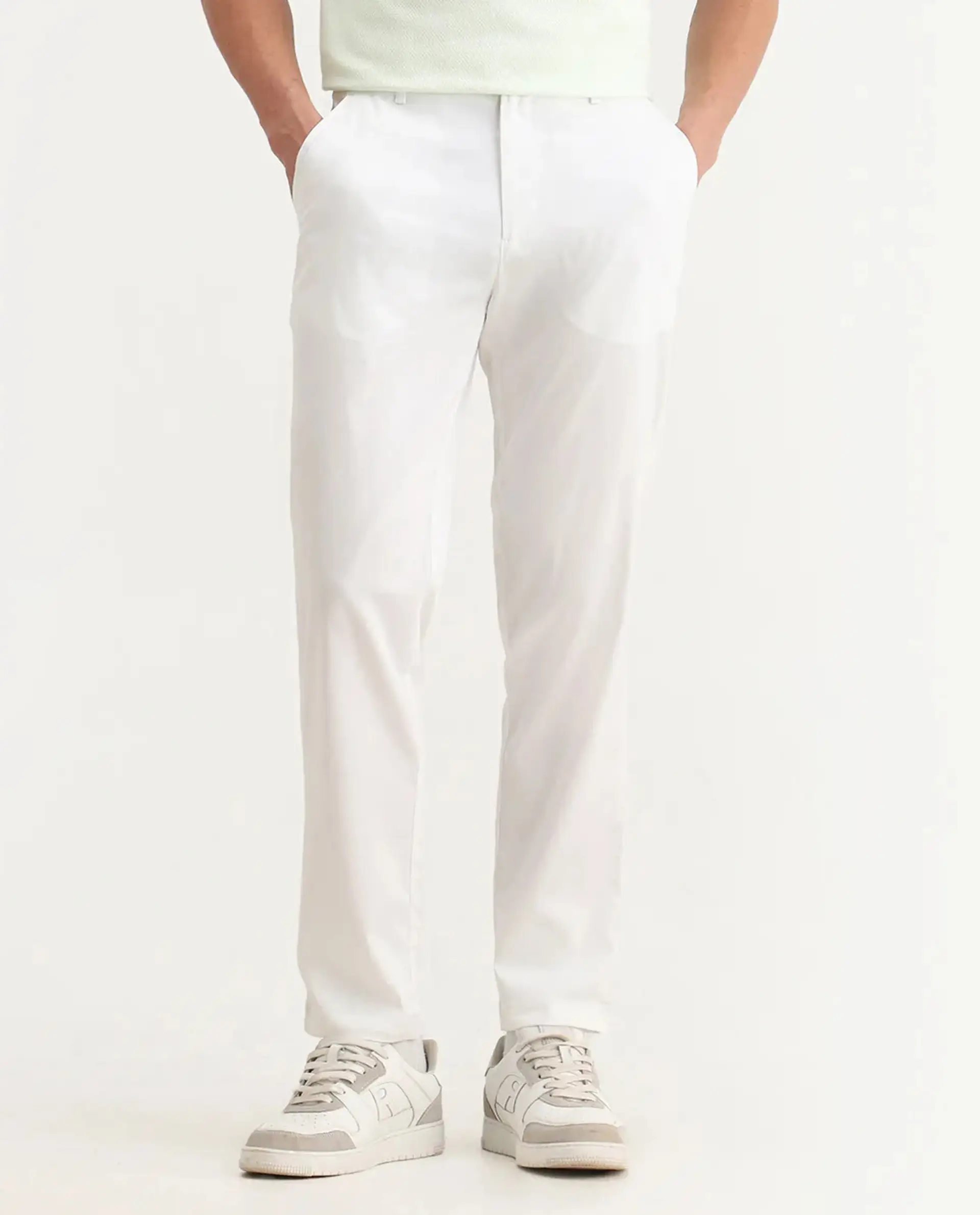 Rare Rabbit Men Hols White Cotton Blend Fabric Button Closure Plain Trouser - Image 8