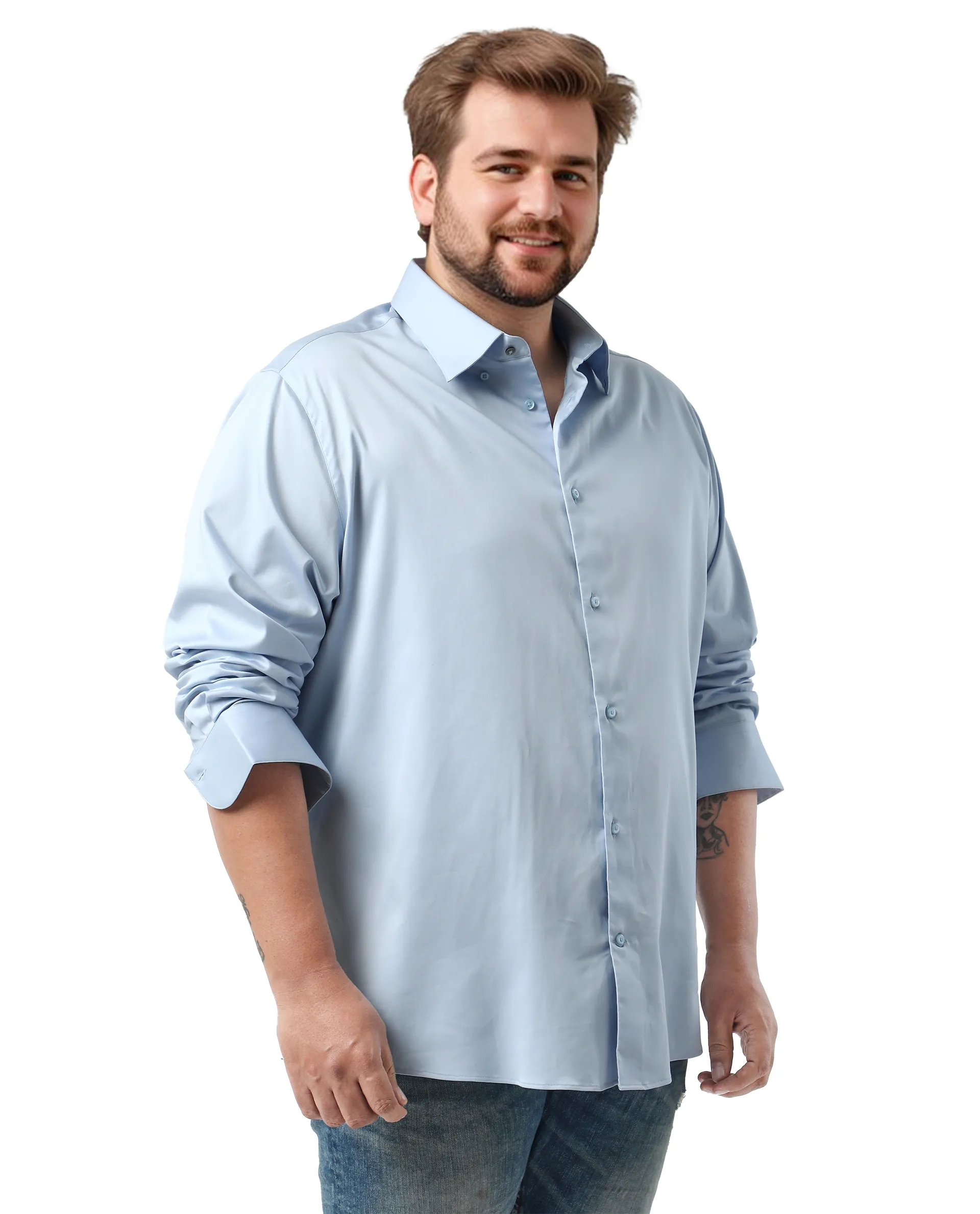 Rare Rabbit Men's Hols Big Light Blue Cotton Fabric Full Sleeves Collared Neck Button Closure Plain Shirt - Image 3