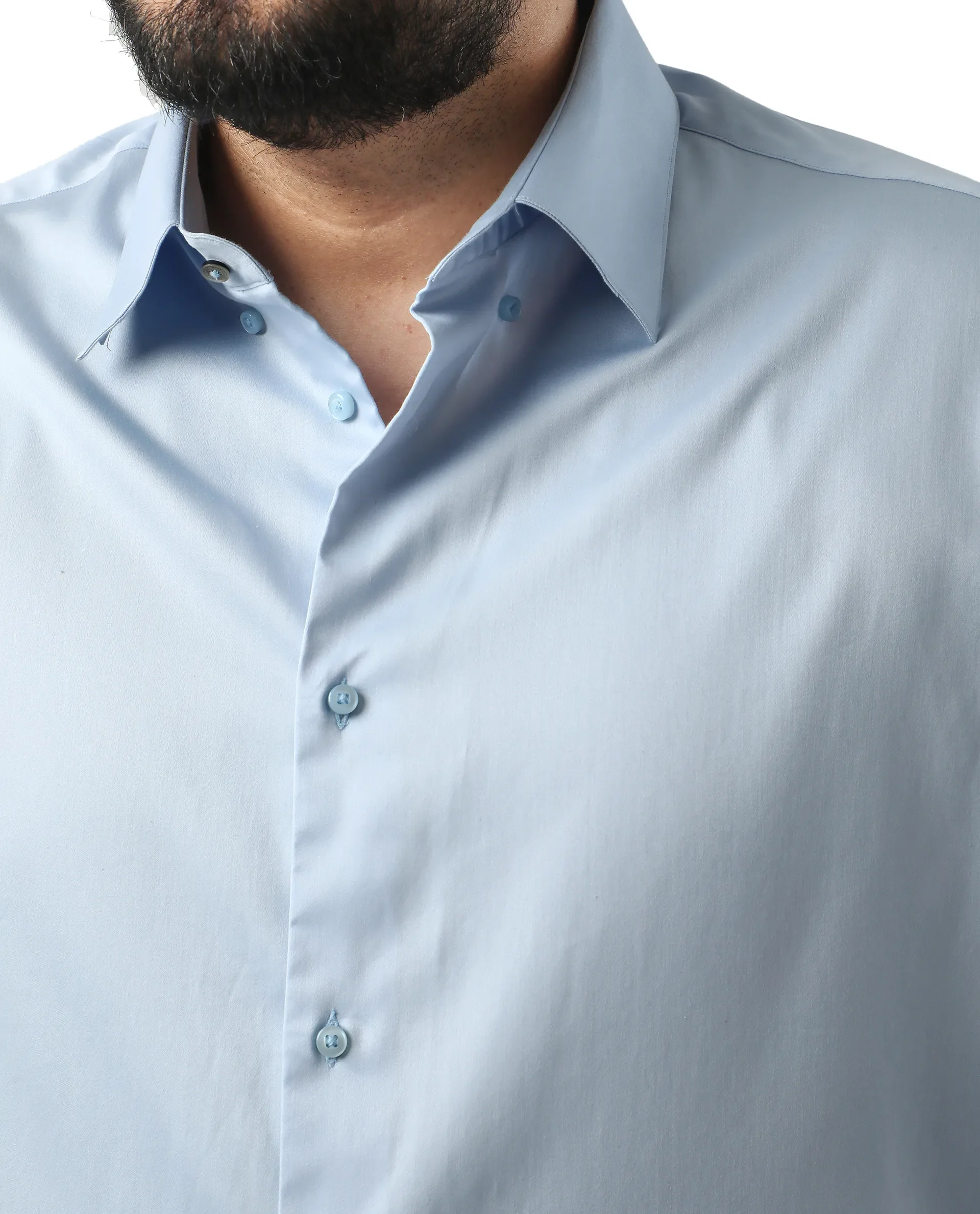 Rare Rabbit Men's Hols Big Light Blue Cotton Fabric Full Sleeves Collared Neck Button Closure Plain Shirt - Image 4