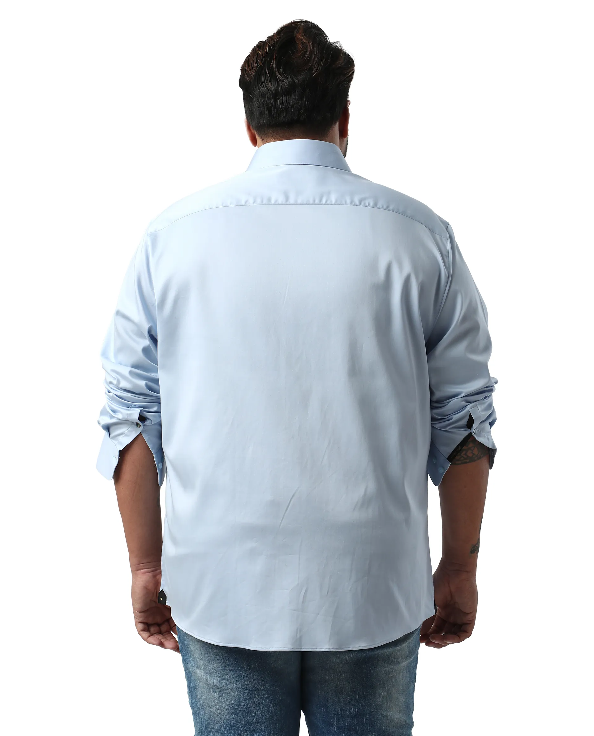 Rare Rabbit Men's Hols Big Light Blue Cotton Fabric Full Sleeves Collared Neck Button Closure Plain Shirt - Image 6