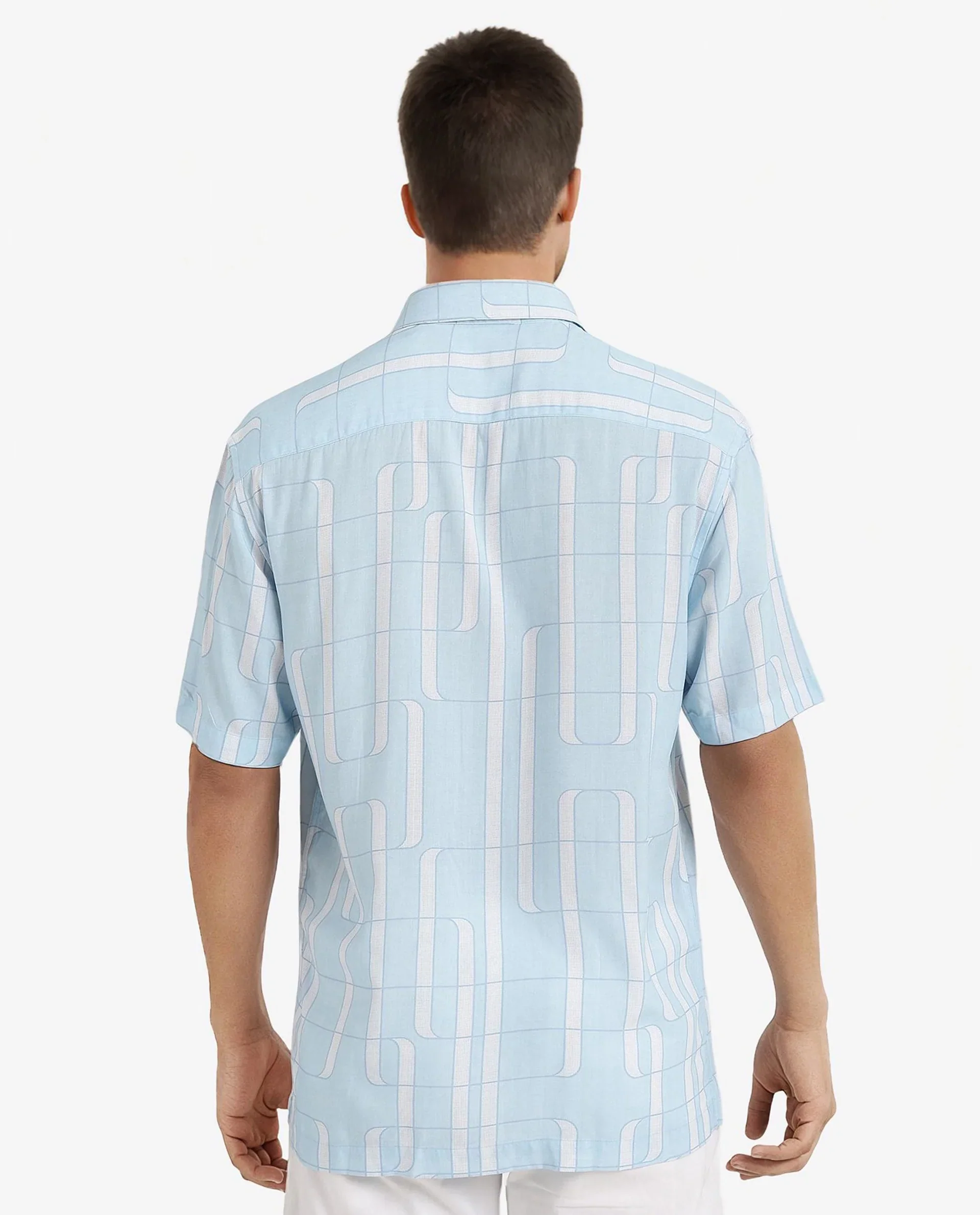 Rare Rabbit Men's Holter Light Blue Viscose Abstract Print Regular Fit Half Sleeve Collared Shirt - Image 3