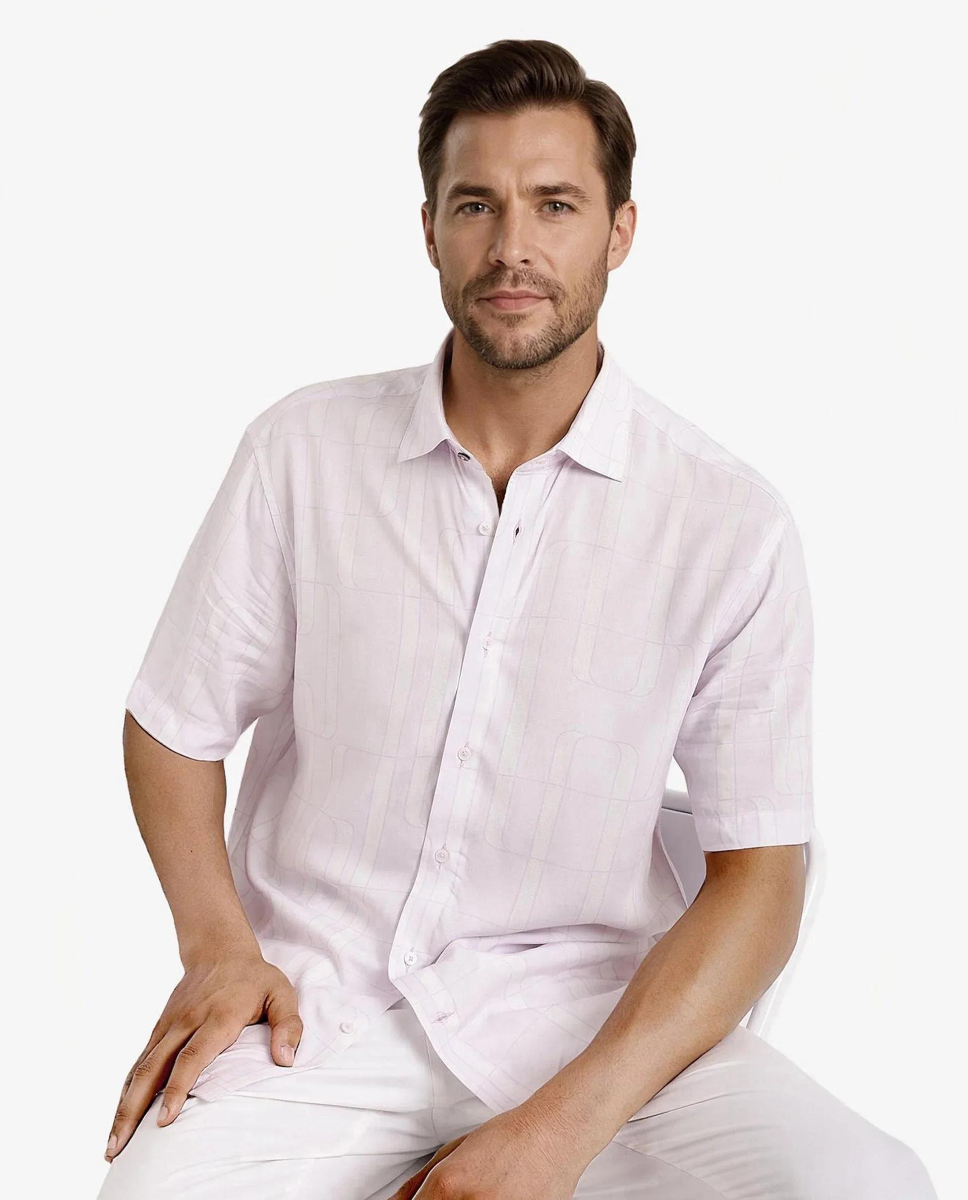 Rare Rabbit Men's Holter Light Purple Viscose Abstract Print Regular Fit Half Sleeve Collared Shirt - Image 3