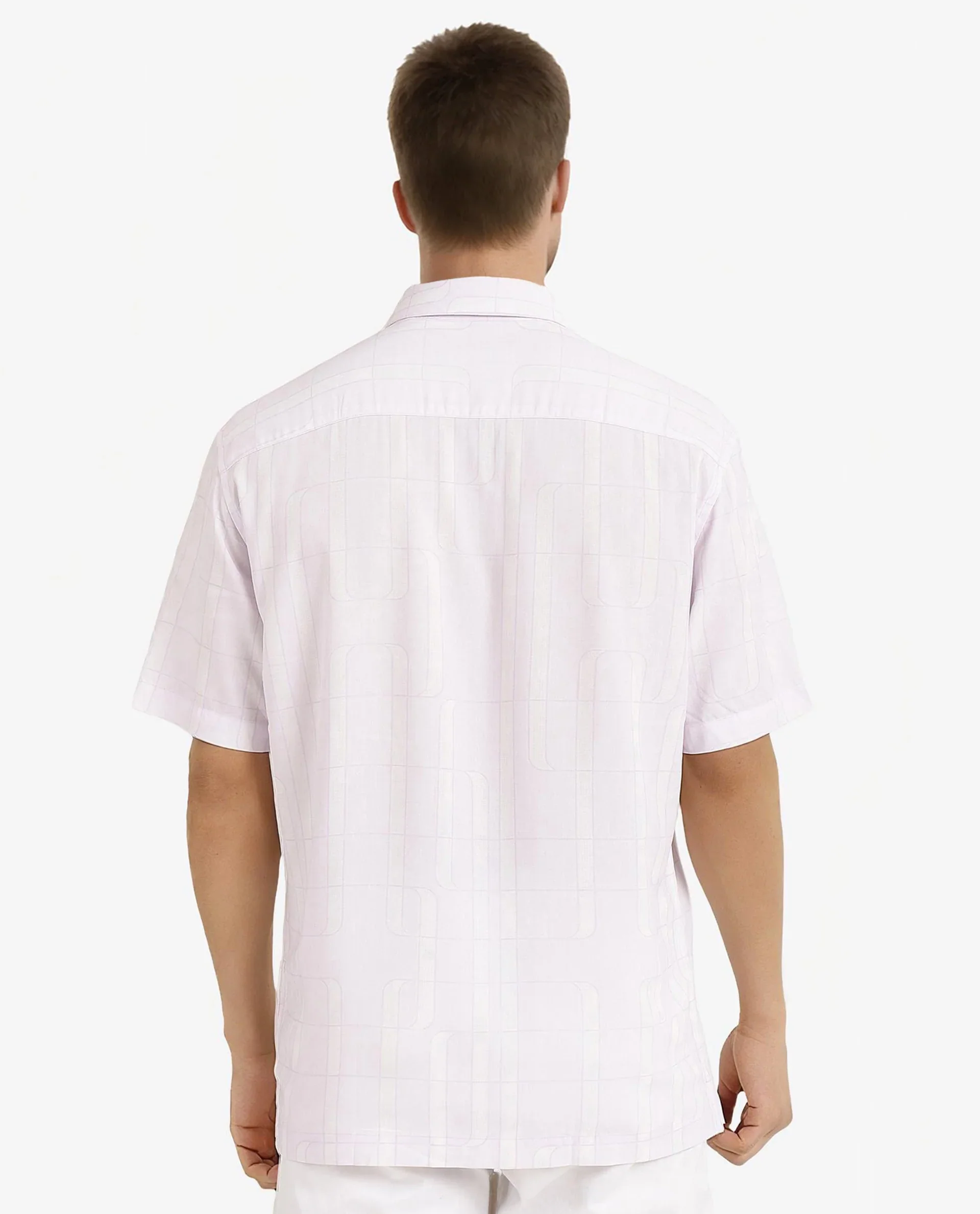 Rare Rabbit Men's Holter Light Purple Viscose Abstract Print Regular Fit Half Sleeve Collared Shirt - Image 4