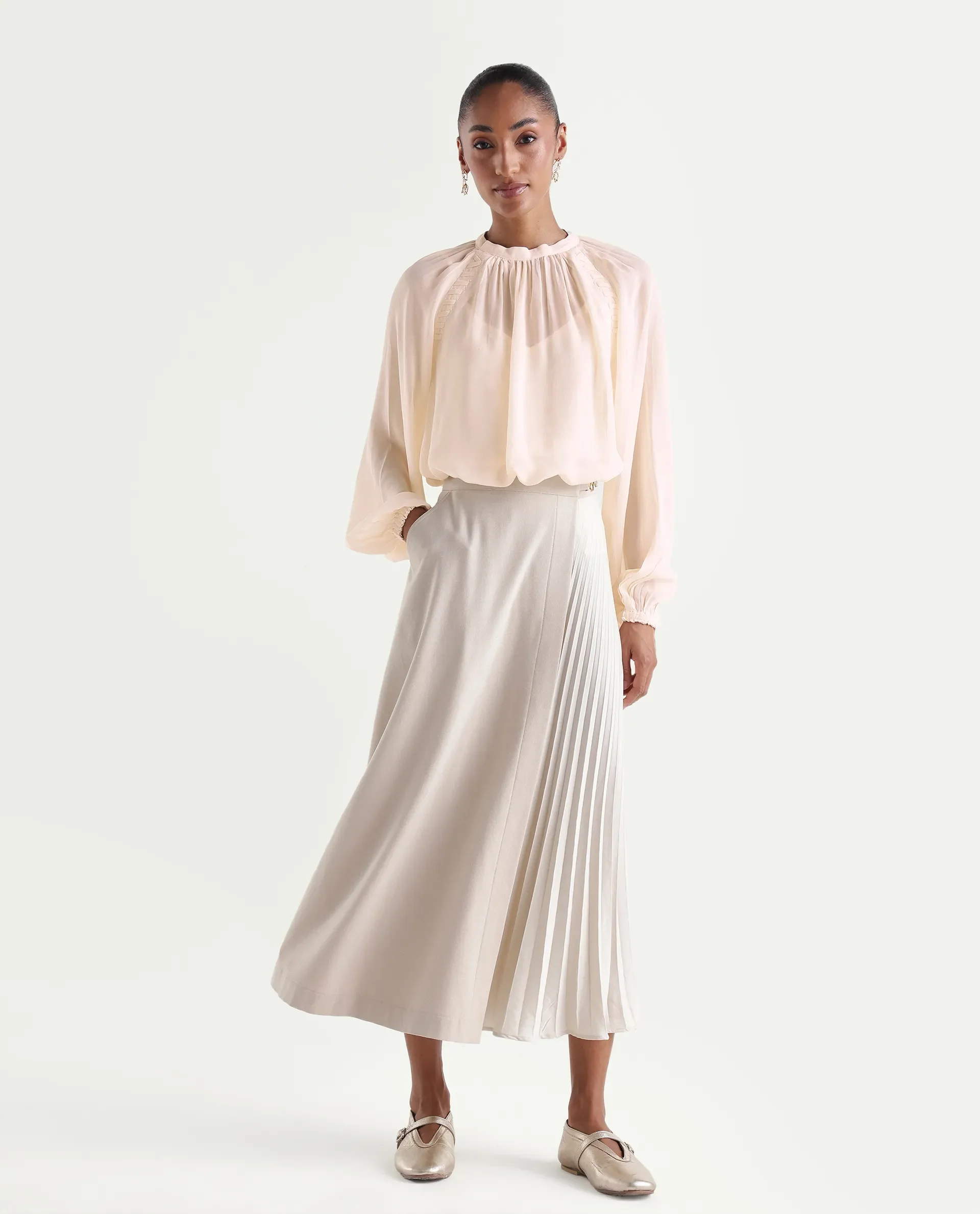 Rareism Women's Holto Beige Viscose Blend High Neck Relaxed Plain Top - Image 2