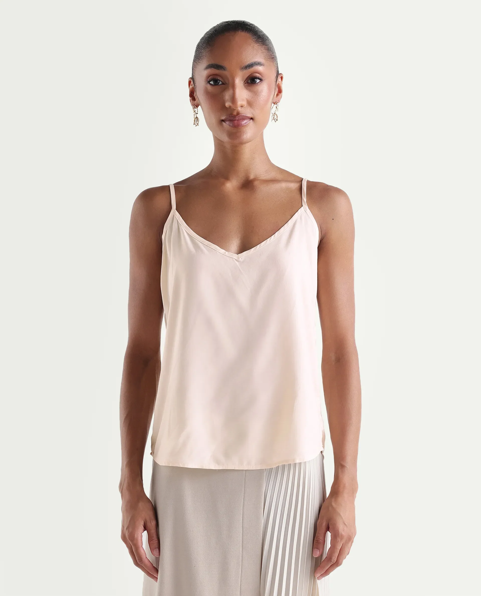 Rareism Women's Holto Beige Viscose Blend High Neck Relaxed Plain Top - Image 4