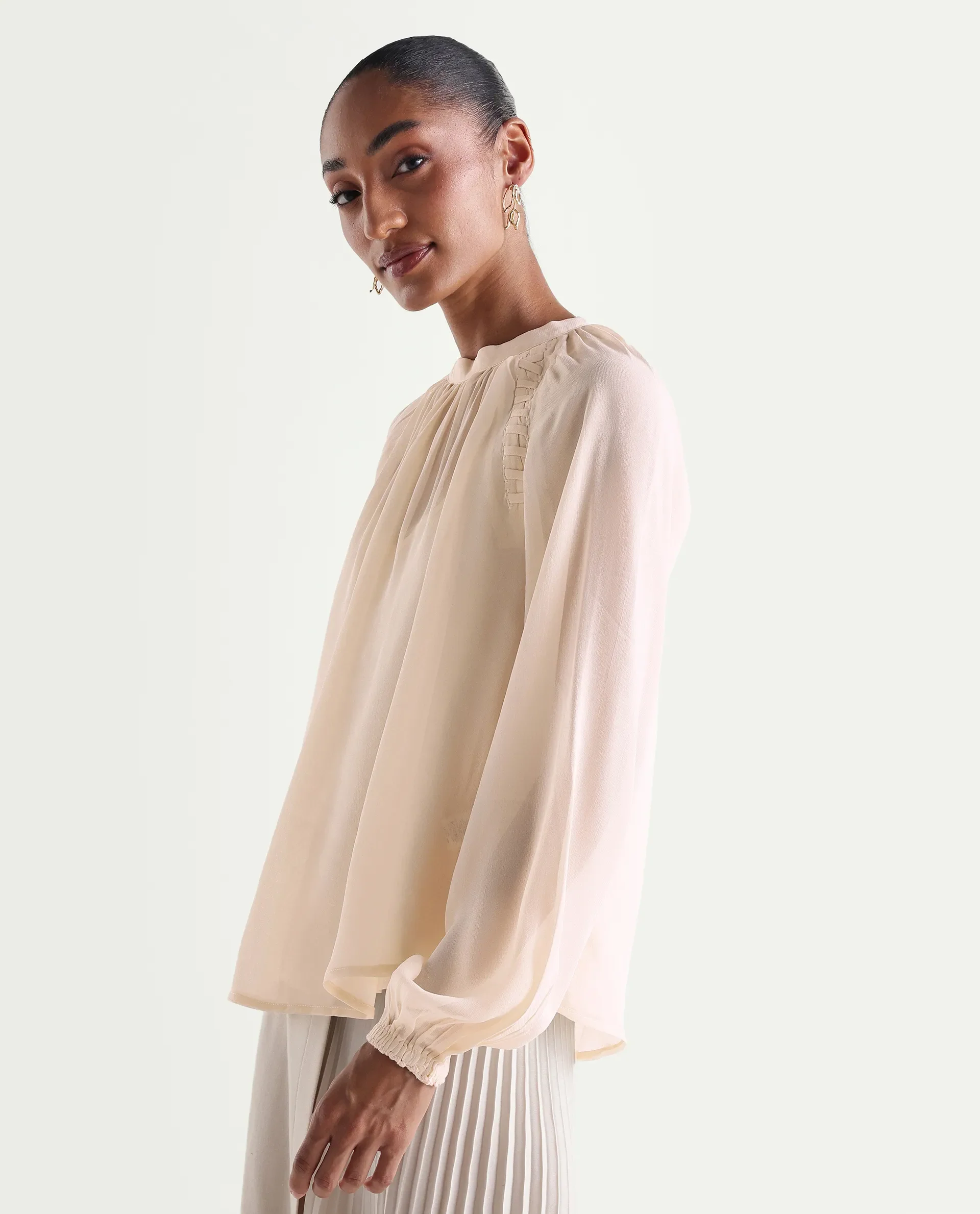 Rareism Women's Holto Beige Viscose Blend High Neck Relaxed Plain Top - Image 6