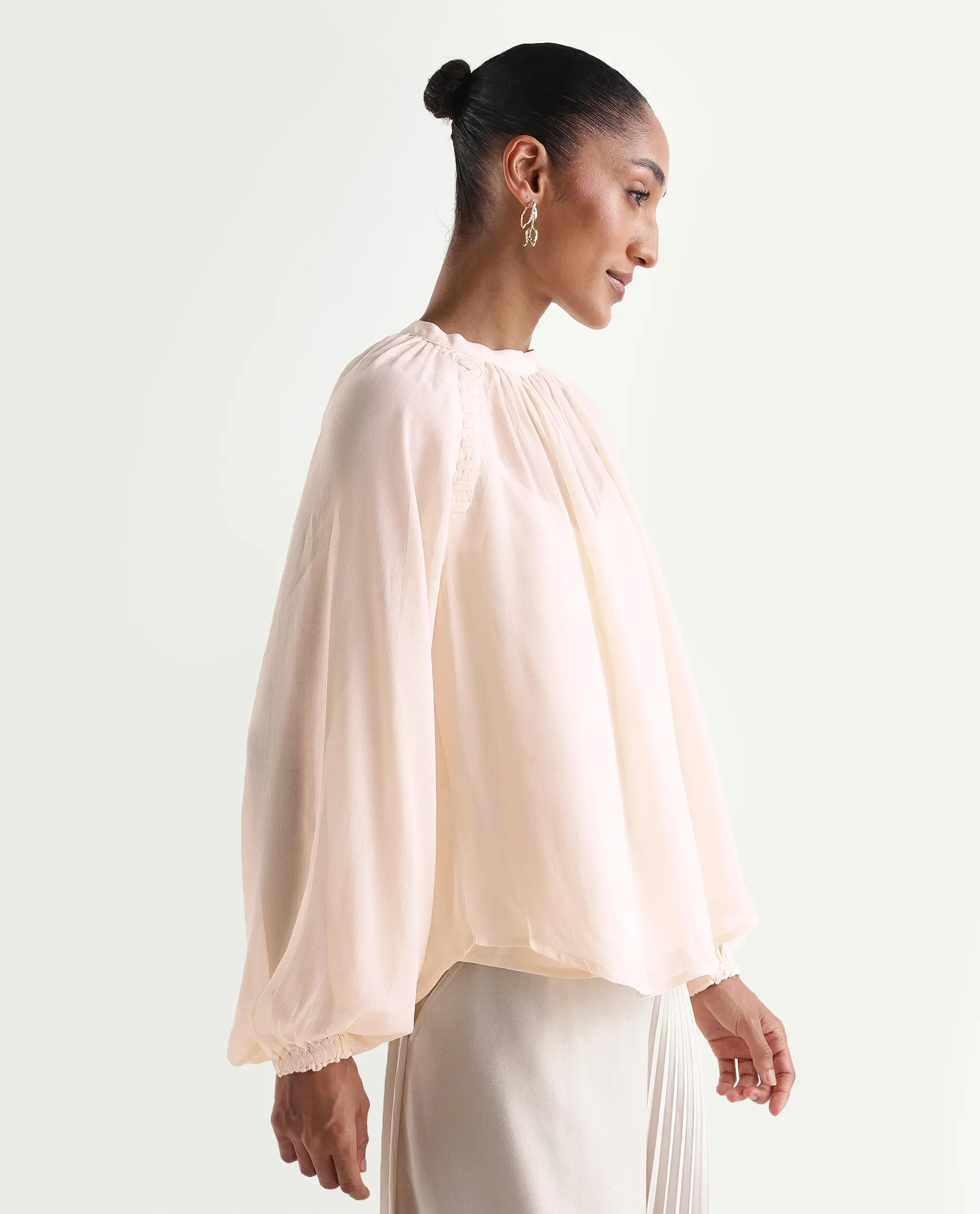Rareism Women's Holto Beige Viscose Blend High Neck Relaxed Plain Top - Image 7