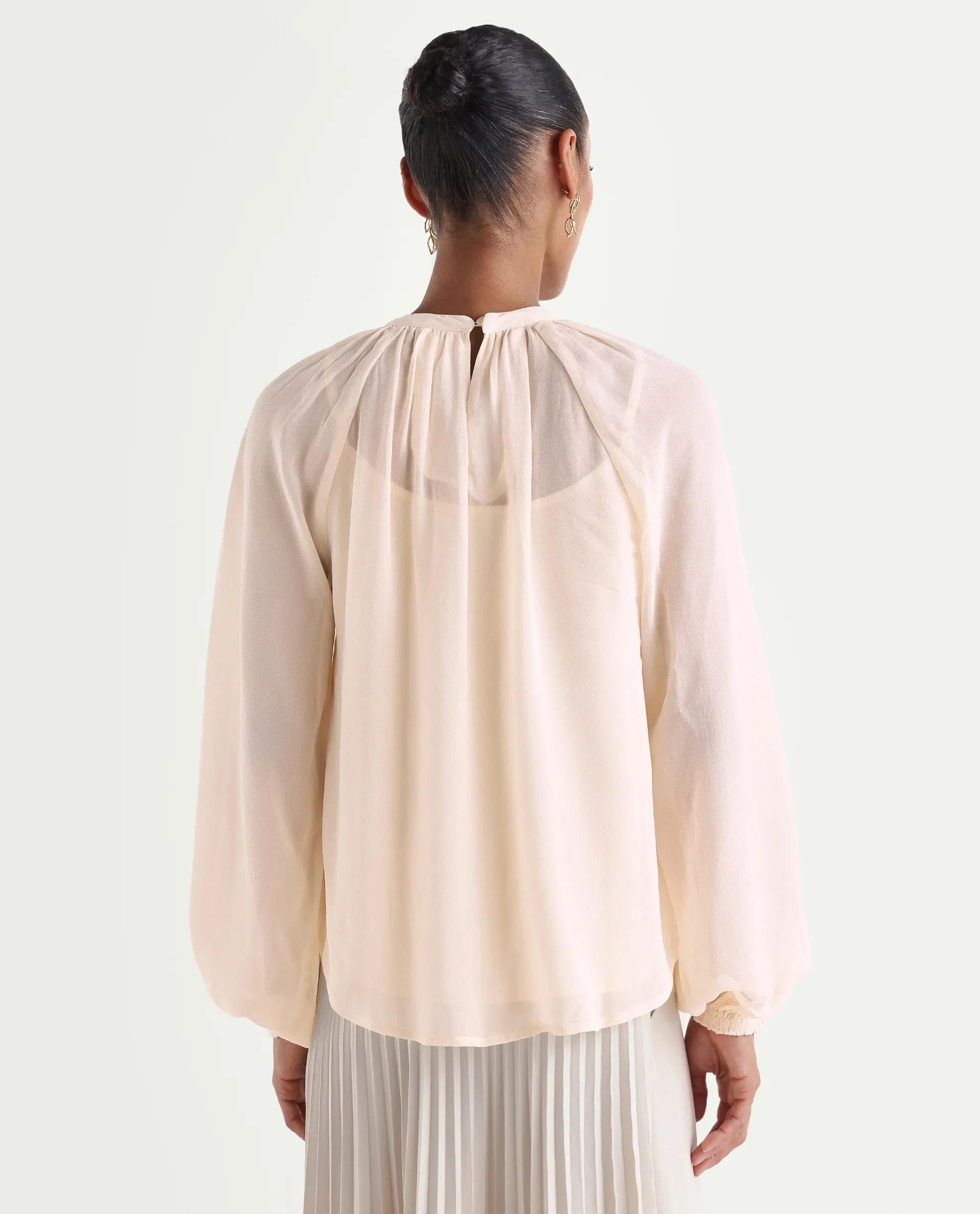 Rareism Women's Holto Beige Viscose Blend High Neck Relaxed Plain Top - Image 8