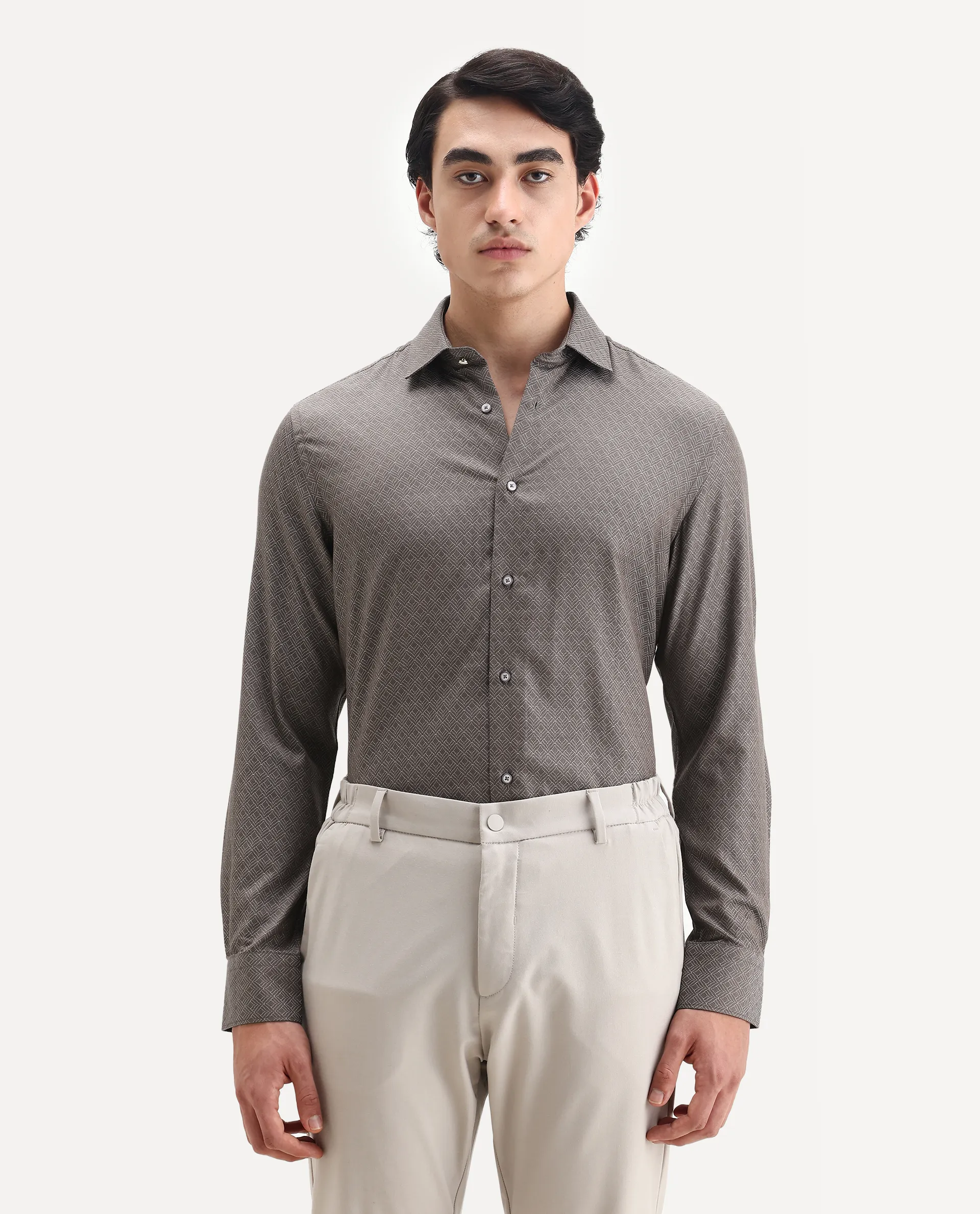Rare Rabbit Men's Homa Brown Cotton Jacquard Regular Fit Full Sleeve Collared Shirt - Image 4