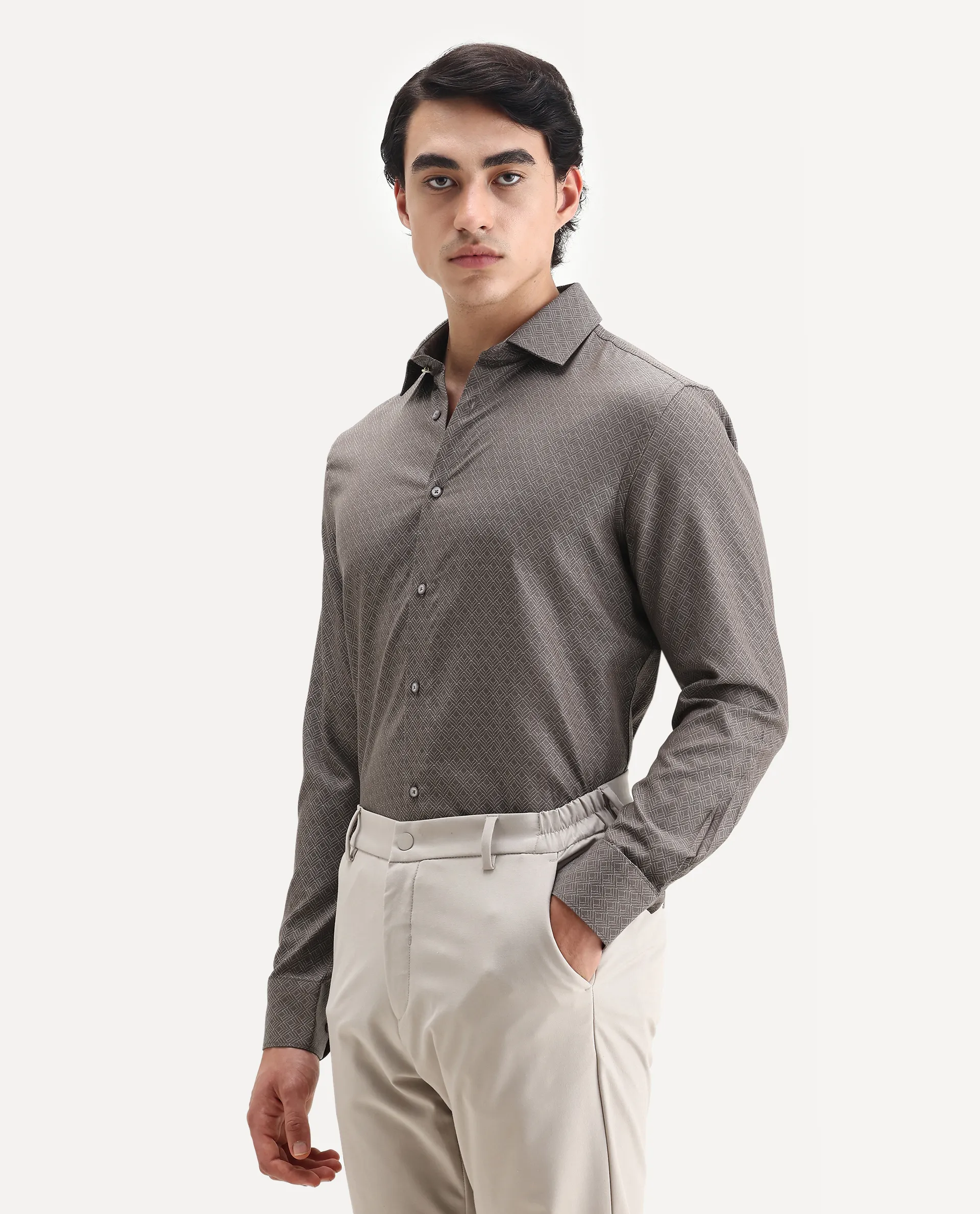 Rare Rabbit Men's Homa Brown Cotton Jacquard Regular Fit Full Sleeve Collared Shirt - Image 5