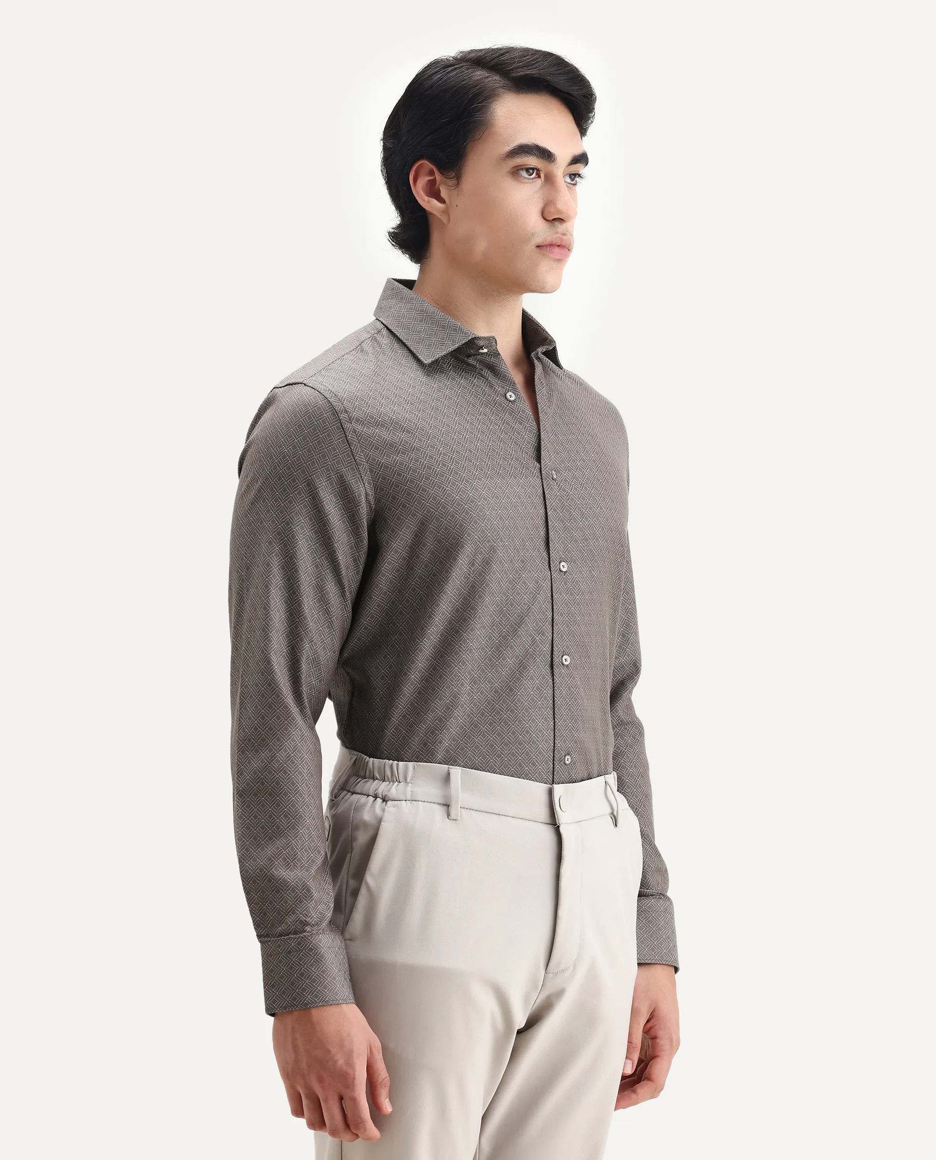 Rare Rabbit Men's Homa Brown Cotton Jacquard Regular Fit Full Sleeve Collared Shirt - Image 6