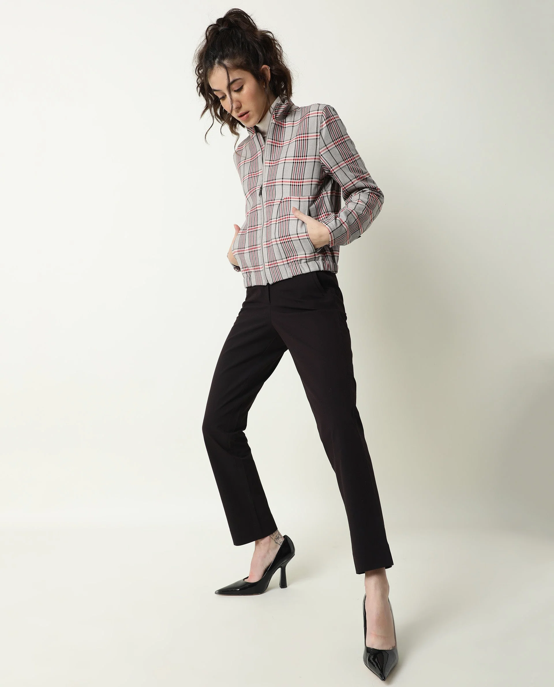 Rareism Women Homer Offwhite Jacket Full Sleeves Checks - Image 11