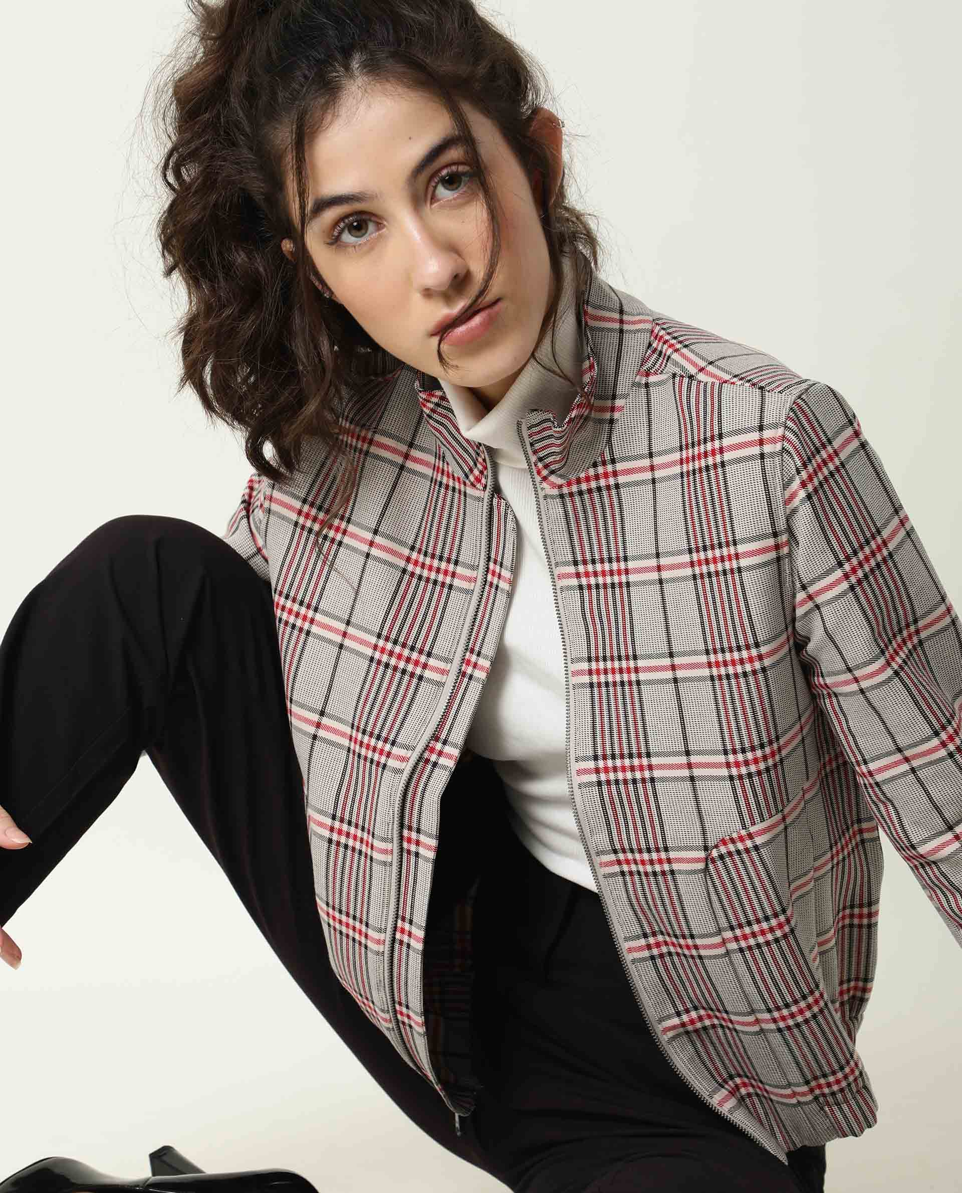Rareism Women Homer Offwhite Jacket Full Sleeves Checks - Image 3